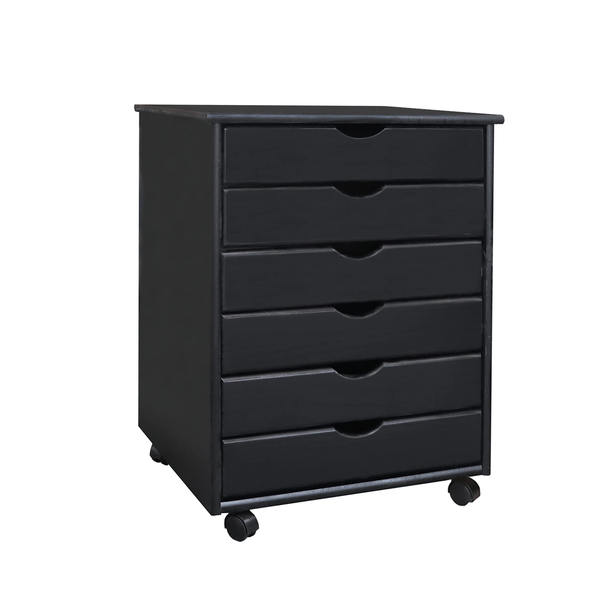 Adeptus-Jela Original 6-Drawer Extra Wide Solid Wood Rolling Cart - Black | Sturdy Mobile Storage for Office, Craft Room, Kitchen & Bathroom Organization