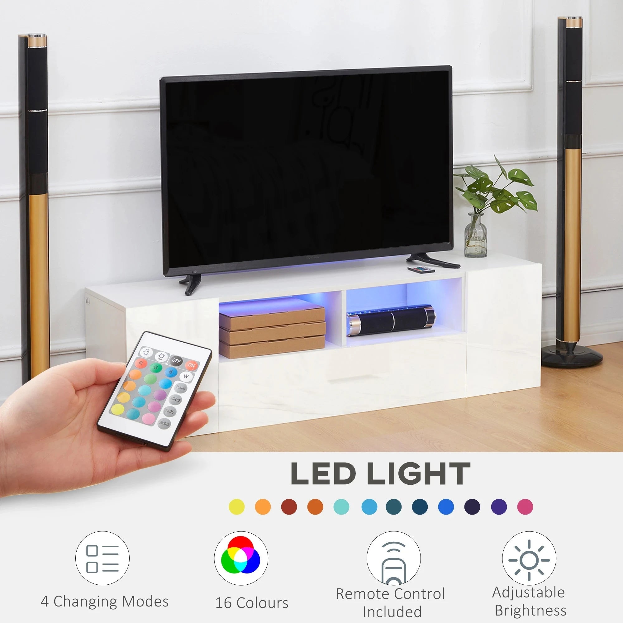Modern TV Stand with LED Lights & Storage Shelves - 4 Color Options for Living Room, Bedroom & Home Theater Setup