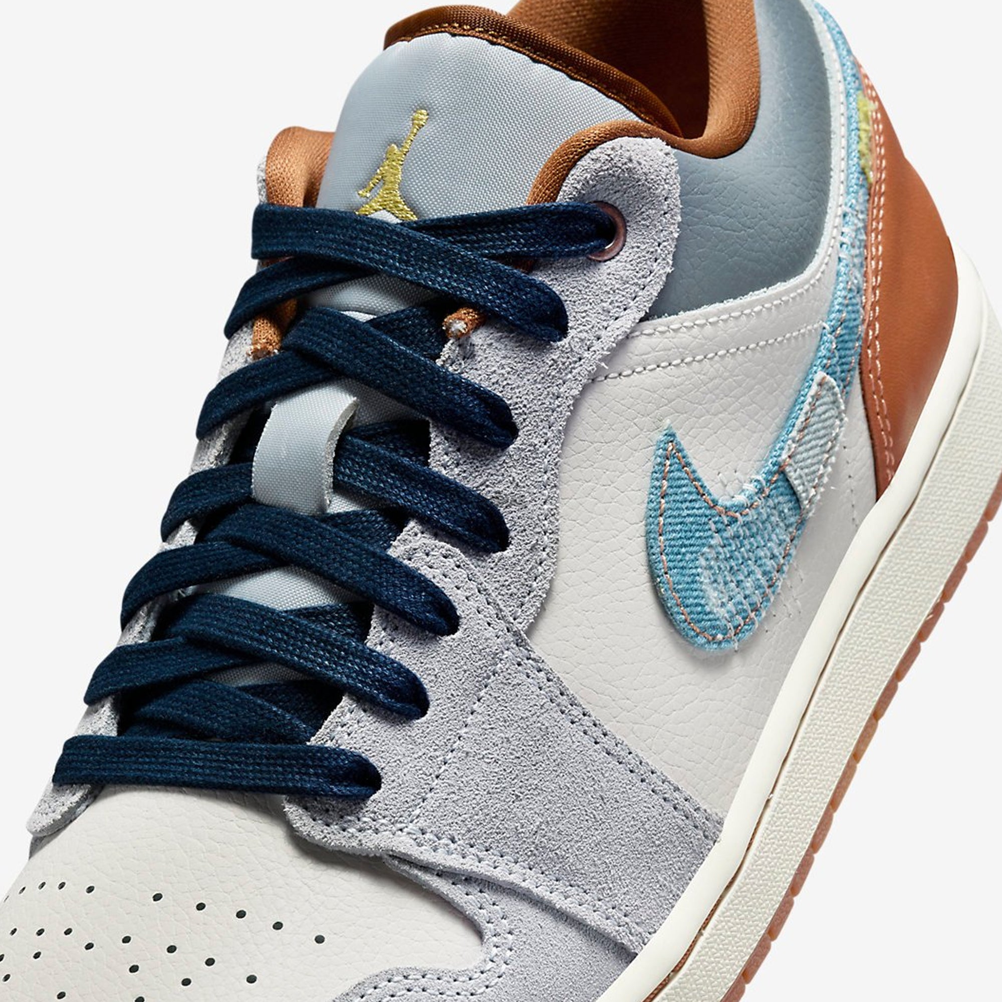 Air Jordan 1 Low SE 'Phantom Repaired Denim Swoosh' Sneakers (2024) - Men's Basketball Shoes for Casual Wear & Street Style Fashion