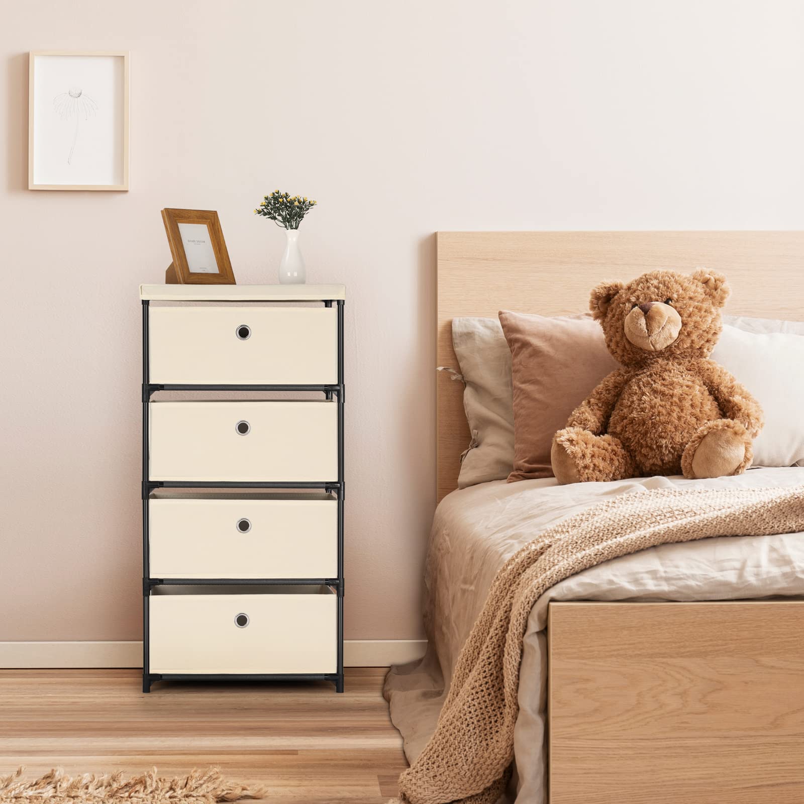 HAITRAL 4-Drawer Fabric Storage Chest - Closet Organizer for Bedroom & Dorm | White