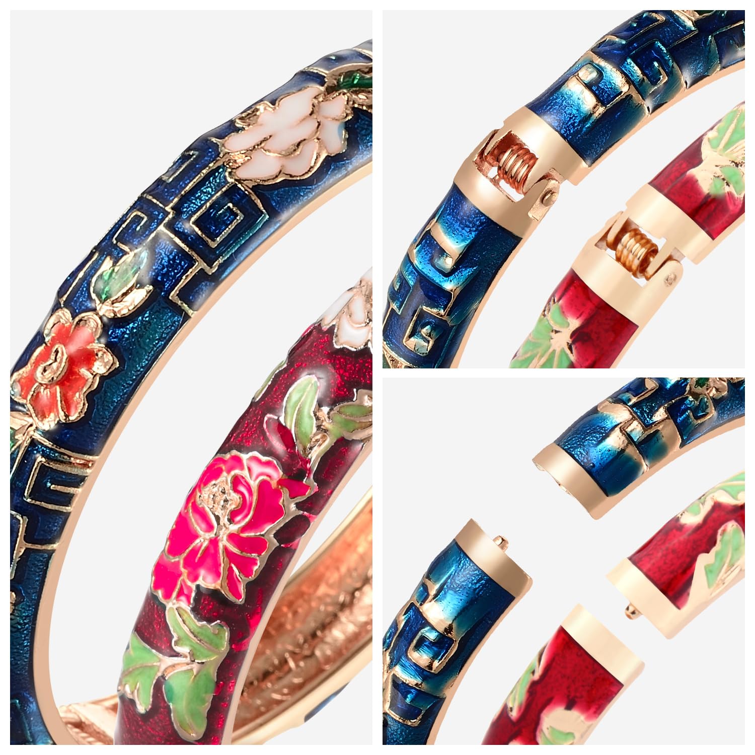 Vintage Cloisonne Flower Bracelet - Gold Plated Enamel Cuff Bangle for Women, Handmade Jewelry Gift with Elegant Box - Perfect for Weddings, Parties & Special Occasions