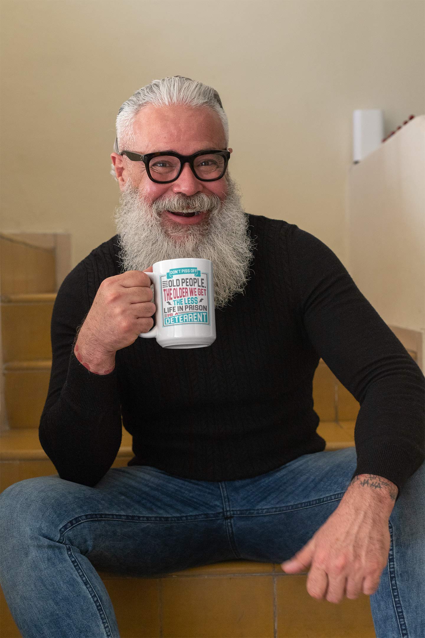 Funny 'Piss Off Old People' Coffee & Tea Mug - 11oz Ceramic Cup with Sarcastic Quote - Perfect Retirement Gag Gift & Senior Party Favors for Birthday, Christmas & Humorous Office Gifts