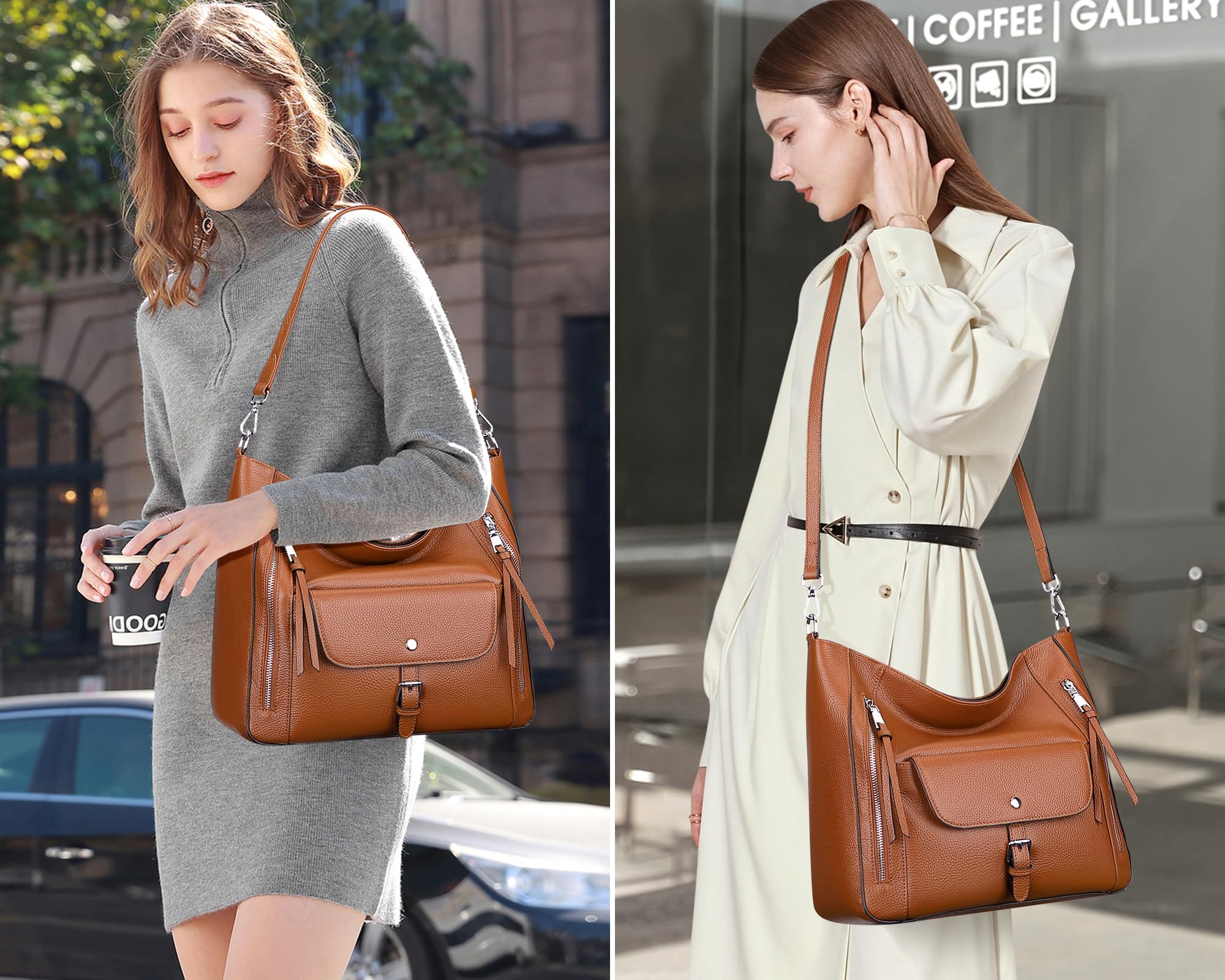 Genuine Leather Hobo Bags for Women - Soft Large Shoulder Handbags & Work Purses - Classic Ladies Handbag for Office, Travel & Everyday Use