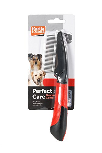 Karlie Rotating Teeth Pet Grooming Comb with Handle - 21 x 5.5 cm Medium Size in Red/Black - Perfect for Dogs & Cats Shedding, Detangling & Massaging