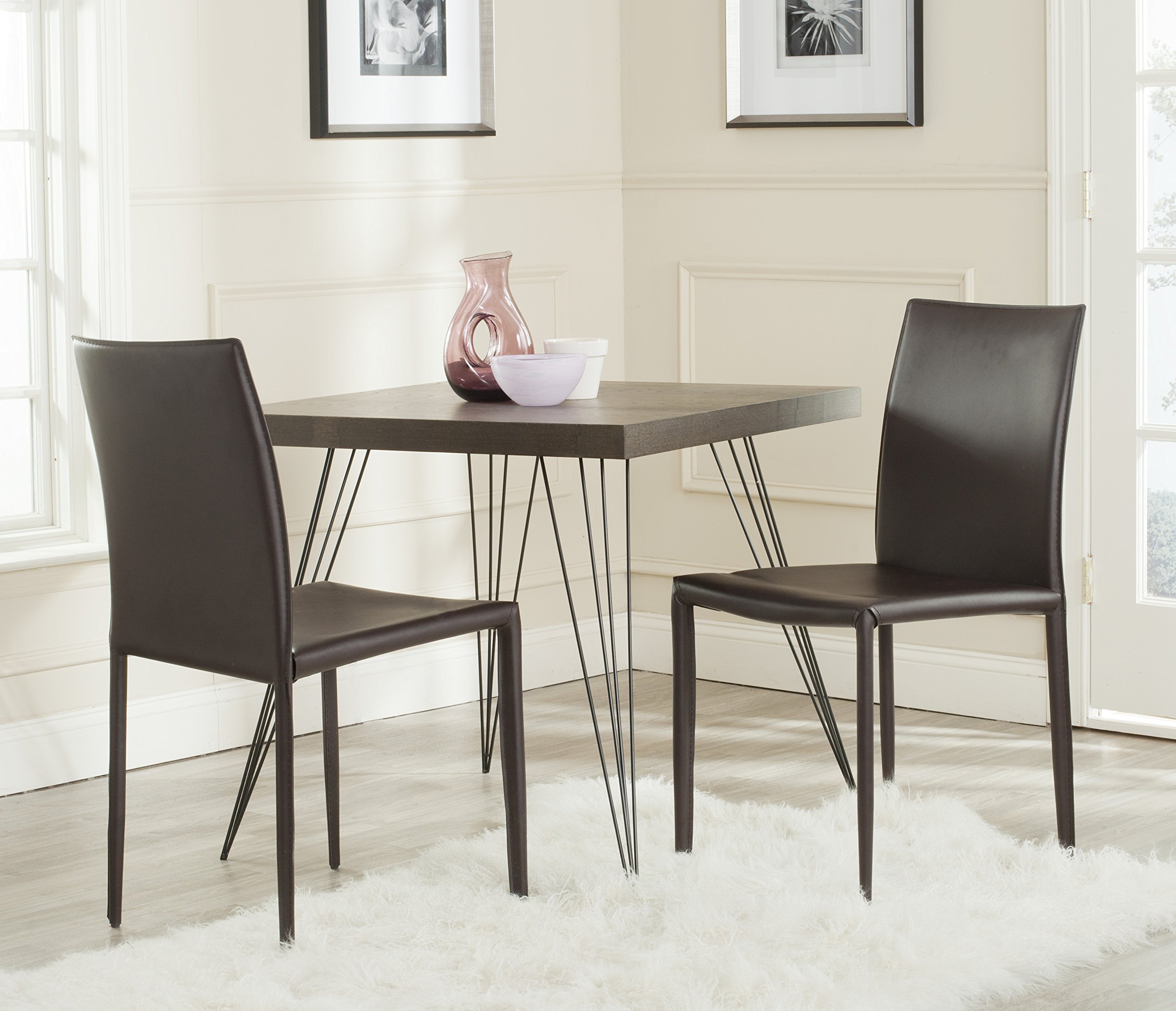 Safavieh Karna Modern Brown Dining Chairs Set of 2 - Contemporary Upholstered Side Chairs for Kitchen, Dining Room, Breakfast Nook & Office