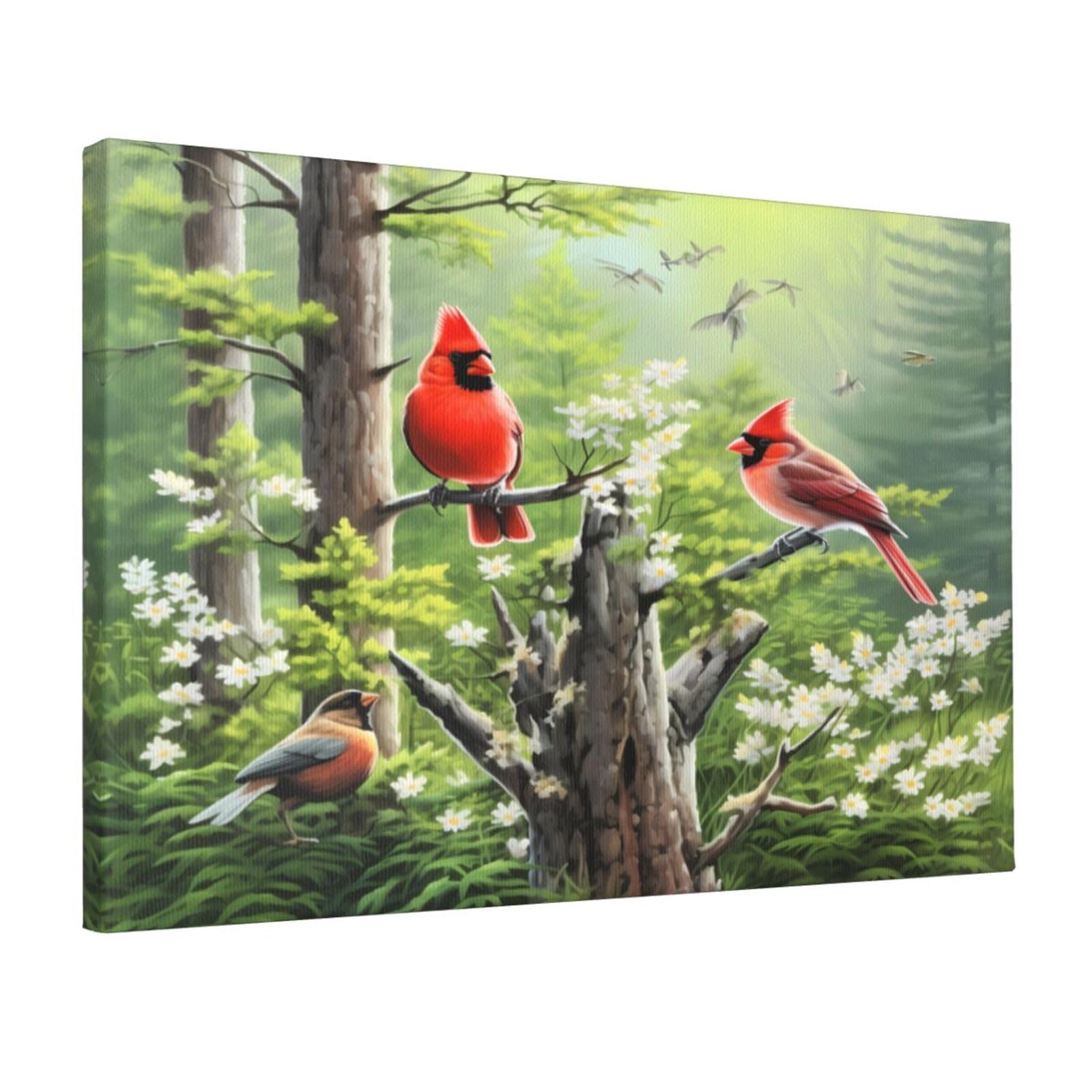 Spring Birds & Sunflowers Canvas Wall Art - Framed Print 12x18 Inches, Ready to Hang - Home Decor for Living Room, Bedroom & Office