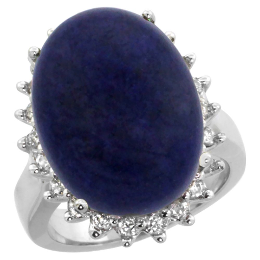 10K White Gold Diamond Halo Natural Lapis Lazuli Ring - 18x13mm Large Oval Blue Gemstone, Size 5-10 - Perfect for Engagement, Anniversary & Special Occasion Jewelry Gifts