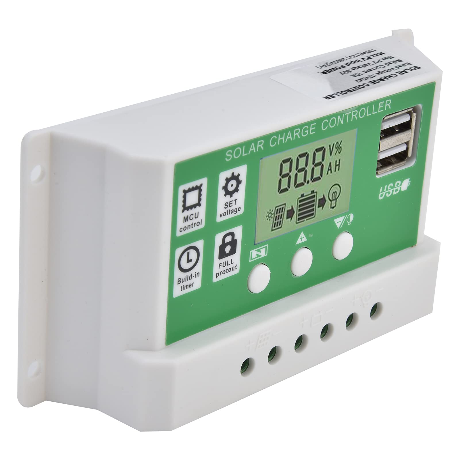 Walfront GLL1210 12V/24V Solar Charge Controller with Dual USB Ports, PWM Control, LCD Display - 10A Intelligent Solar Panel Battery Regulator for RV, Boat, Off-Grid Power Systems & Solar Charging Applications