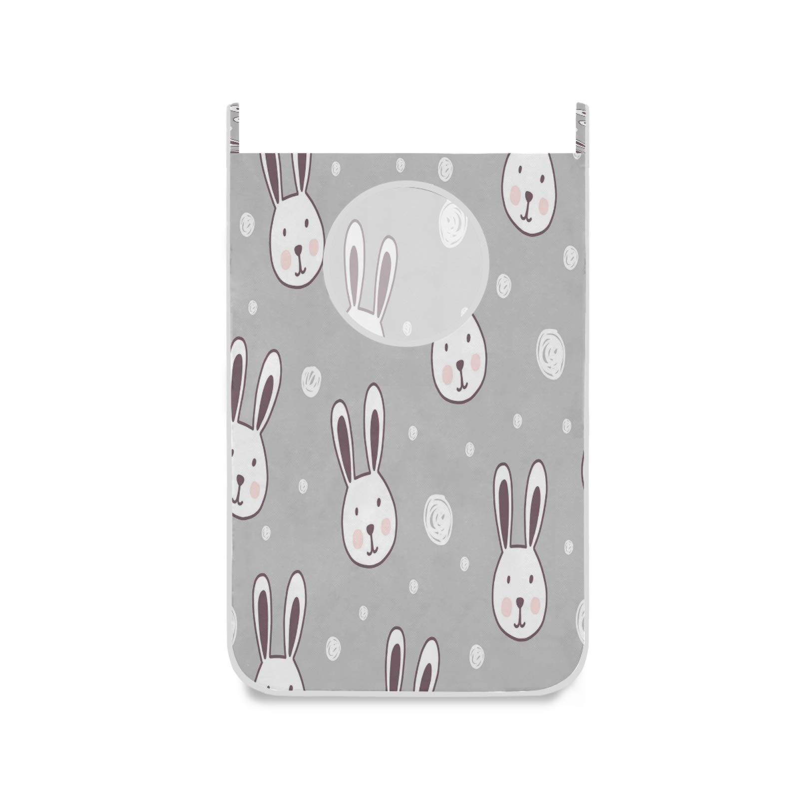 Easter Bunny Hanging Laundry Hamper Bag - Grey Over The Door Clothes Storage Basket with Hooks for Bathroom, Bedroom & College Dorm - Space Saving Dirty Clothes Organizer for Easter Decor & Daily Use