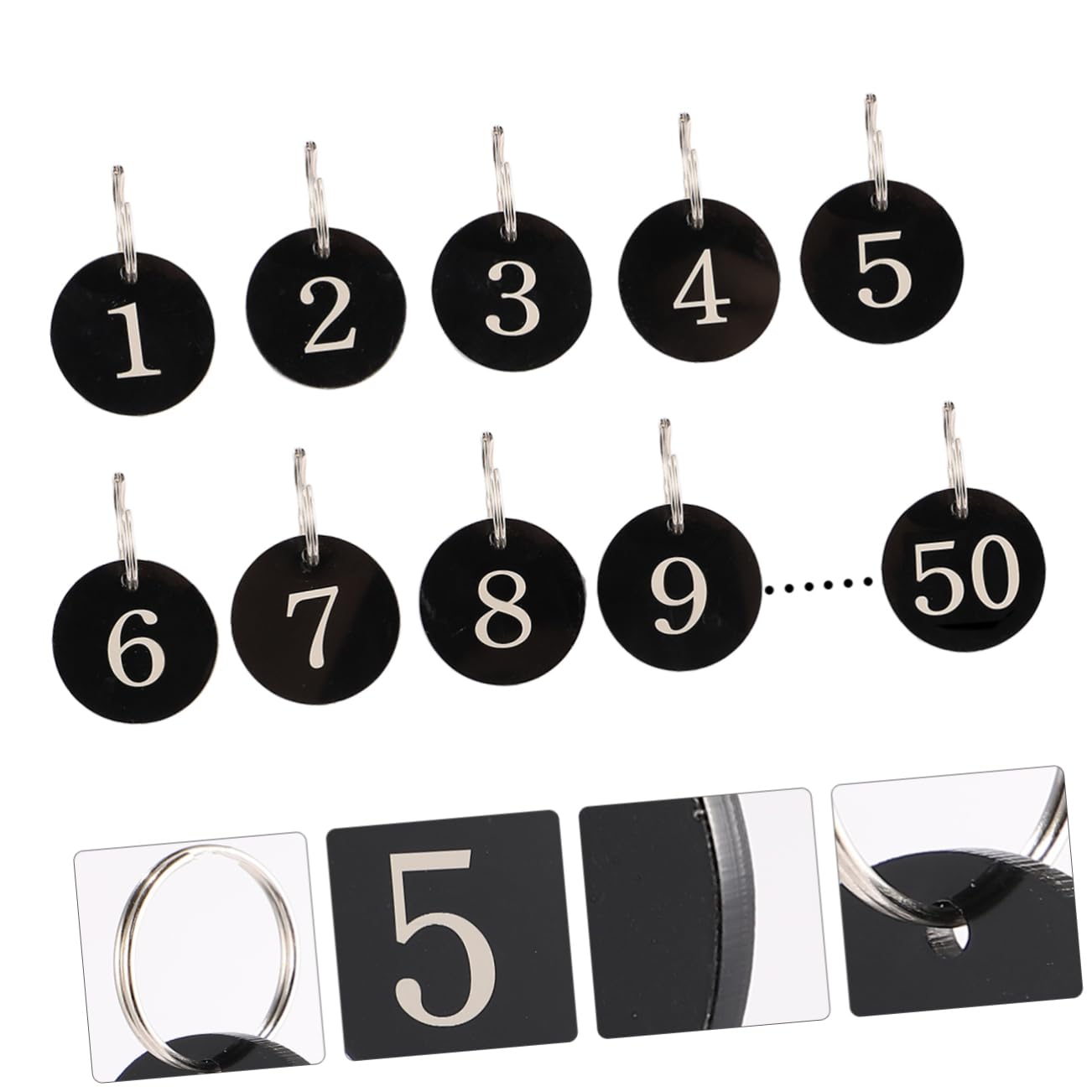 CATIEBYE 50pcs Acrylic Hotel Number Rings - Durable & Stylish Key Tag Holders for Restaurants, Bars, and Events - Perfect for Table Markers, Key Organization, and Inventory Management