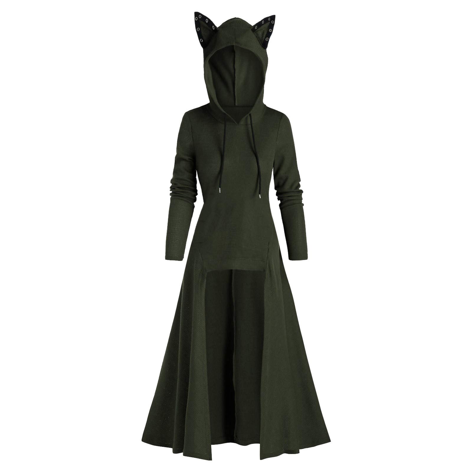 Women's Plus Size Vintage Cat Ear Hooded Sweater - High Low Hem Blouse for Casual Wear & Cosplay | Warm & Stylish Fall Fashion Top