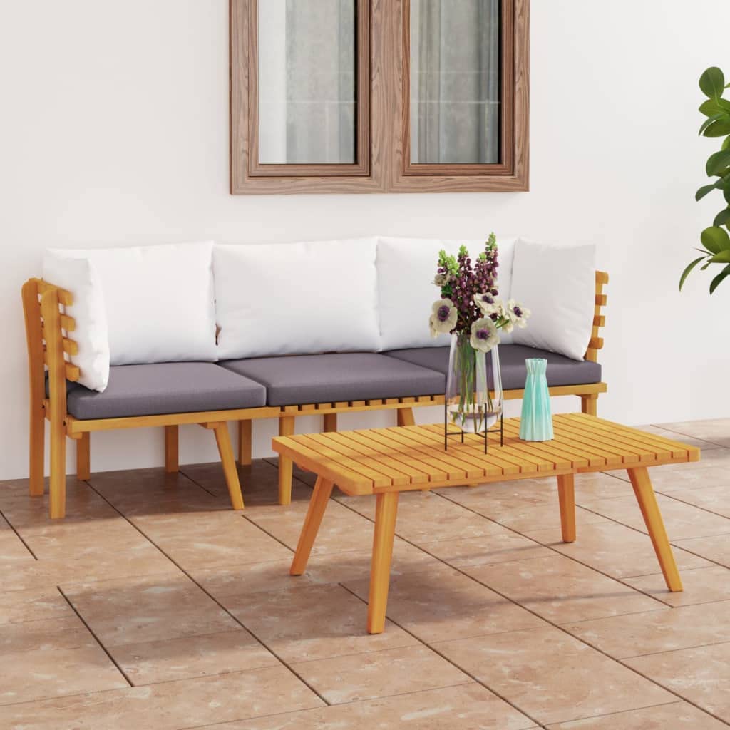 vidaXL 3-Piece Patio Lounge Set - Outdoor Sectional Sofa with Cushions & Table, Acacia Wood Backyard Furniture for Garden, Deck, Poolside Relaxation