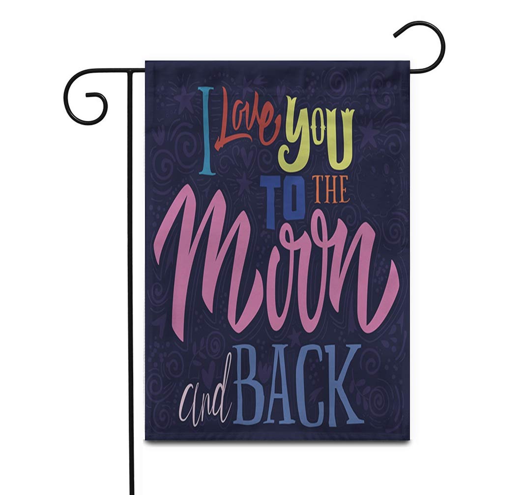 Awowee 12x18 Inch Double Sided Garden Flag - Cartoon 'I Love You to The Moon and Back' Outdoor Yard Banner for Patio, Lawn, and Home Decor | Perfect for Valentine's Day, Anniversary Gifts & Outdoor Decoration