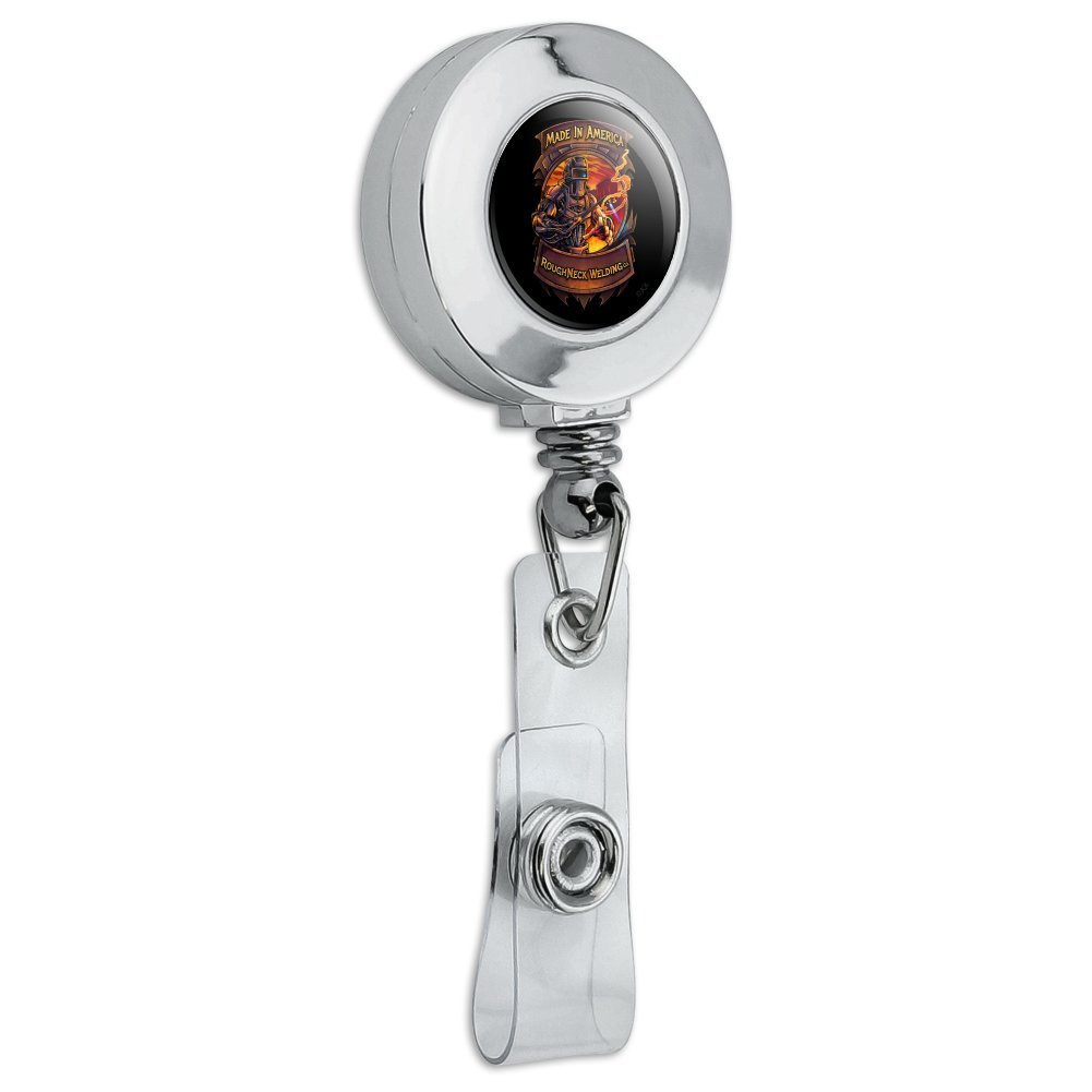 Premium American-Made Welding Badge Holder - Retractable Reel with Chrome Clip for ID Cards | Ideal for Construction Sites, Factories & Industrial Workplaces