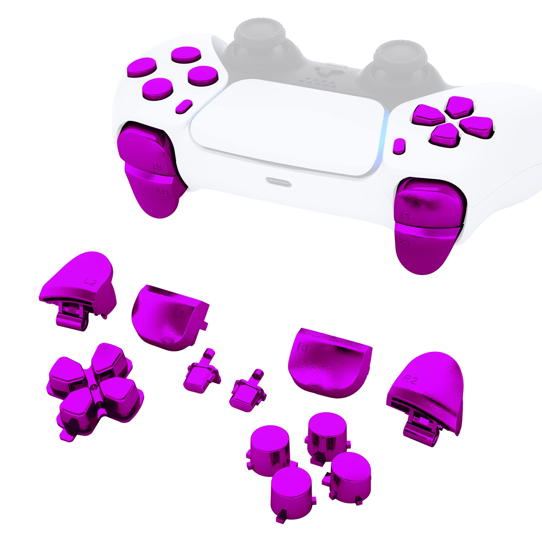 eXtremeRate Chrome Purple PS5 Controller Button Set - Replacement D-pad, R1 L1 R2 L2 Triggers, Share & Options Face Buttons for BDM-020 | Gaming Accessories for Enhanced PS5 Controller Performance