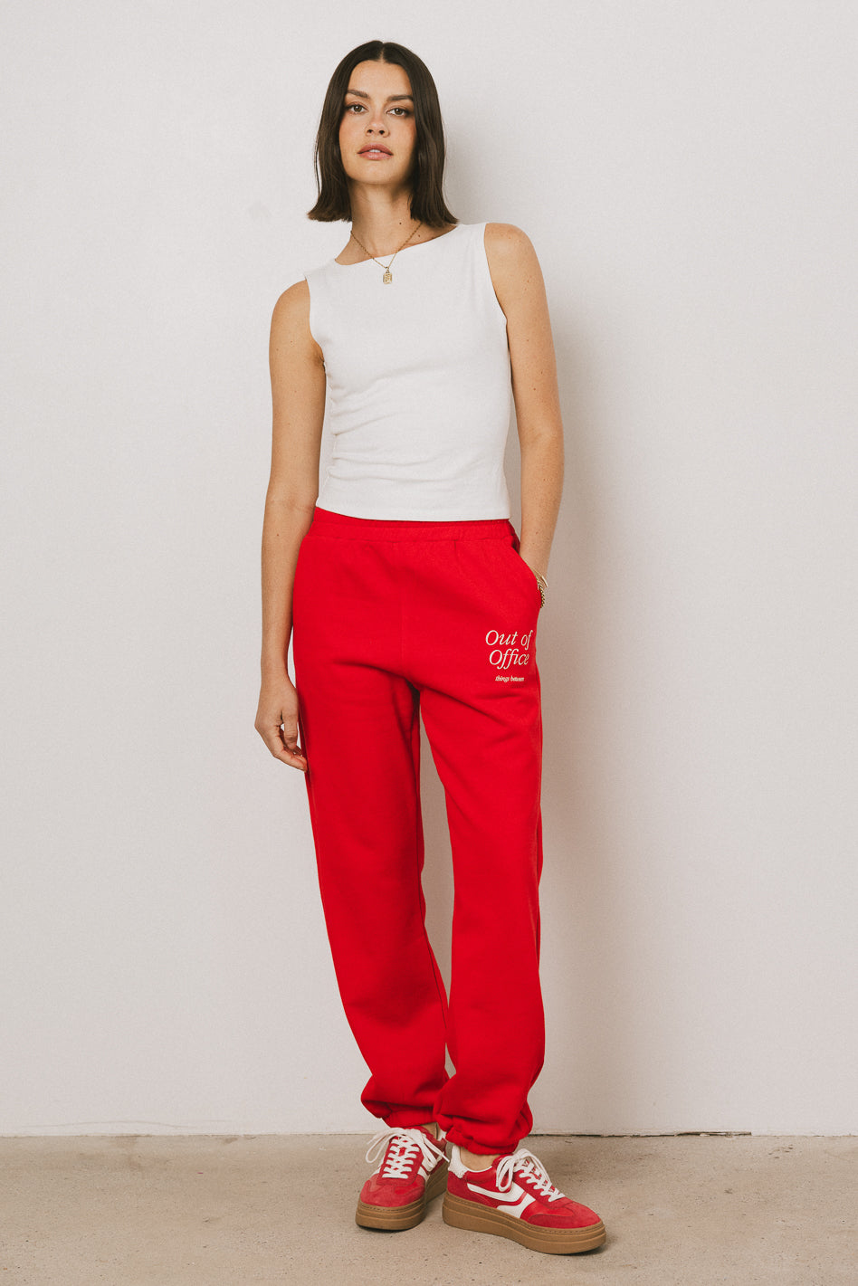 Red Out Of Office Sweatpants for Women - Comfortable Lounge Pants for Home, Yoga & Relaxation - FINAL SALE