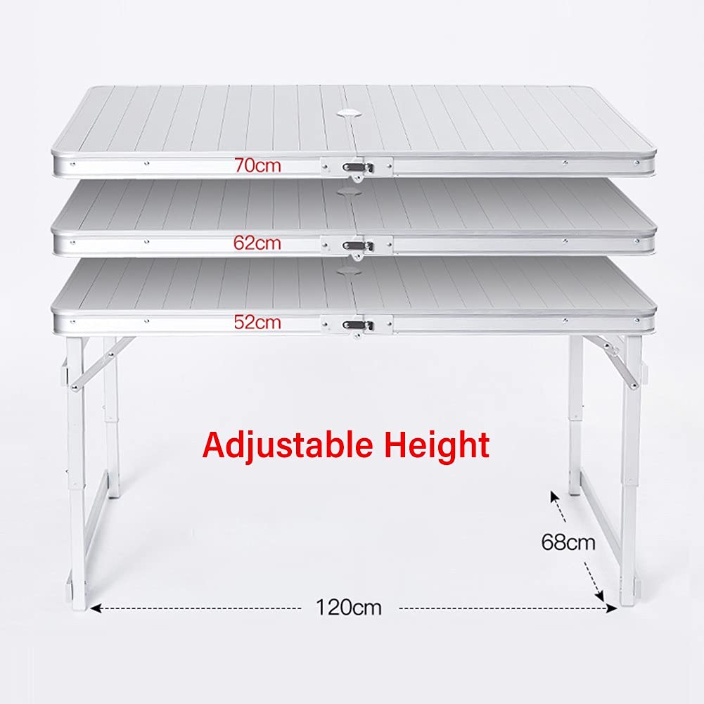 Portable Folding Camping Table Set with 4 Chairs - Adjustable Height Lightweight Aluminum Outdoor Picnic Table - Perfect for Camping, Beach, BBQ, Picnic, Cooking, Parties, Office & Indoor Use
