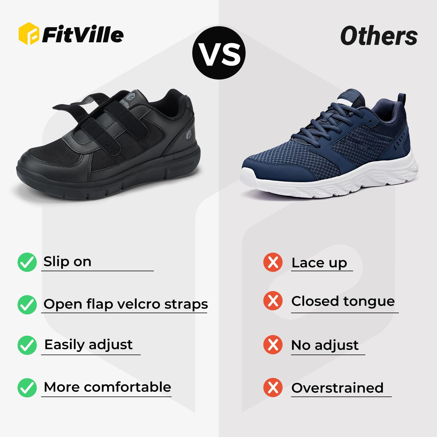 FitVille Diabetic Shoes for Men - Extra Wide Width Orthopedic Walking Shoes for Neuropathy & Swollen Feet - Pain Relief Comfort Shoes with Adjustable Closure - Ideal for Daily Wear, Walking & Standing Long Hours