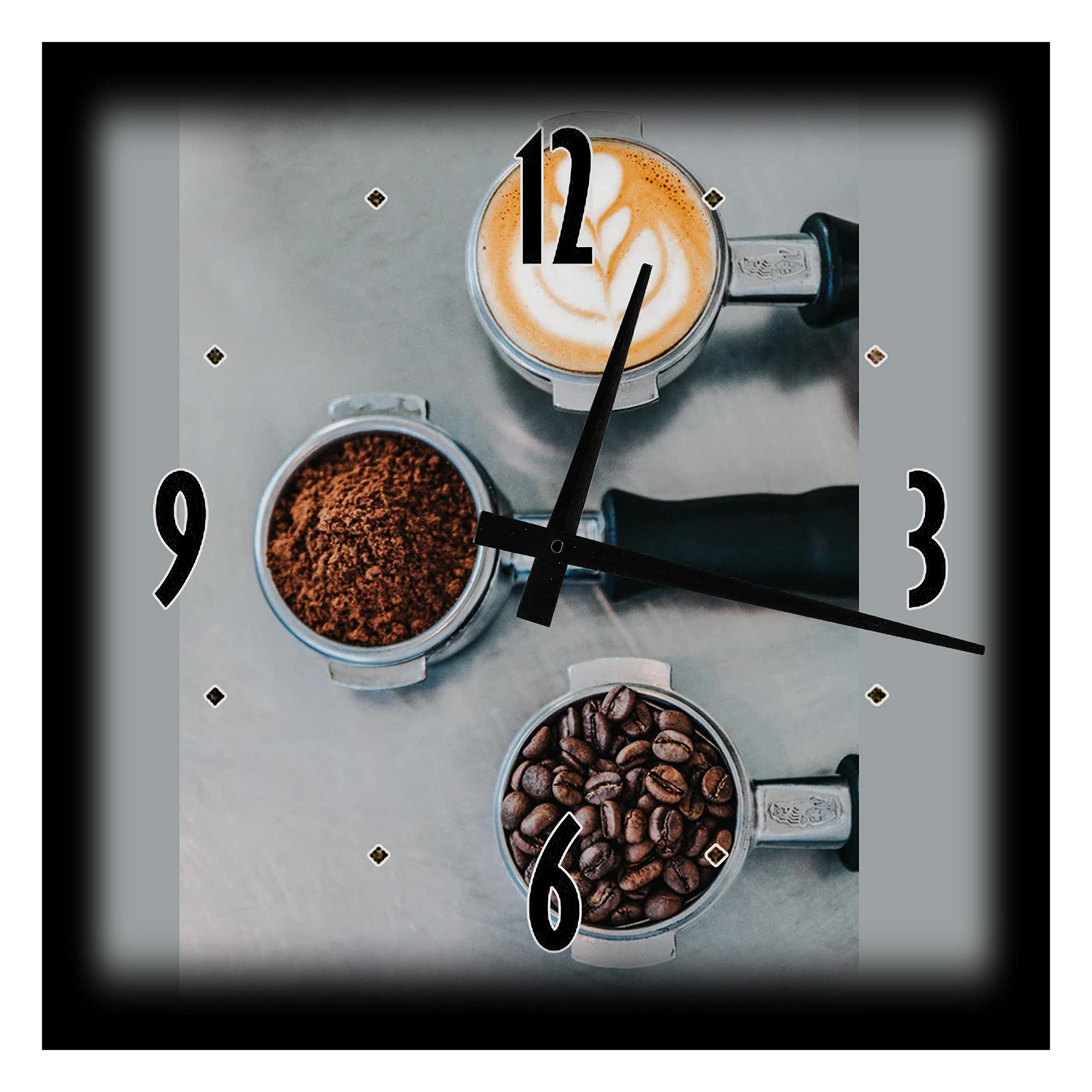JL Prints Coffee 12 Inch Square Wall Clock - Canvas Print Coffee Bean Design - Kitchen & Office Wall Decor - Perfect for Coffee Lovers & Home Décor