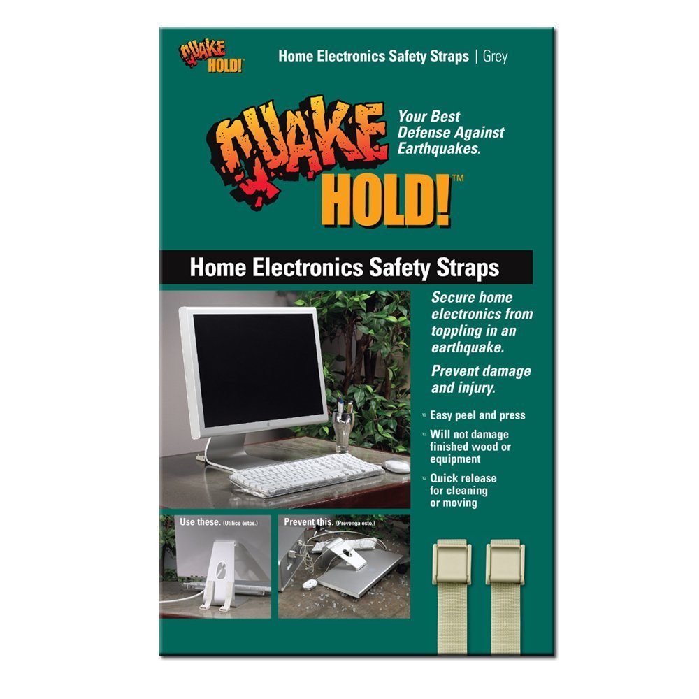 QuakeHold! 4172 Earthquake-Proof Electronic Safety Strap - Grey - Secure TVs, Monitors & Appliances During Earthquakes & Storms