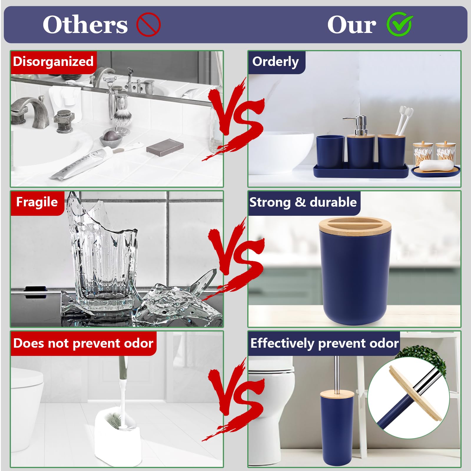Navy Blue Bathroom Accessories Set - 9-Piece for Home & Hotel Use