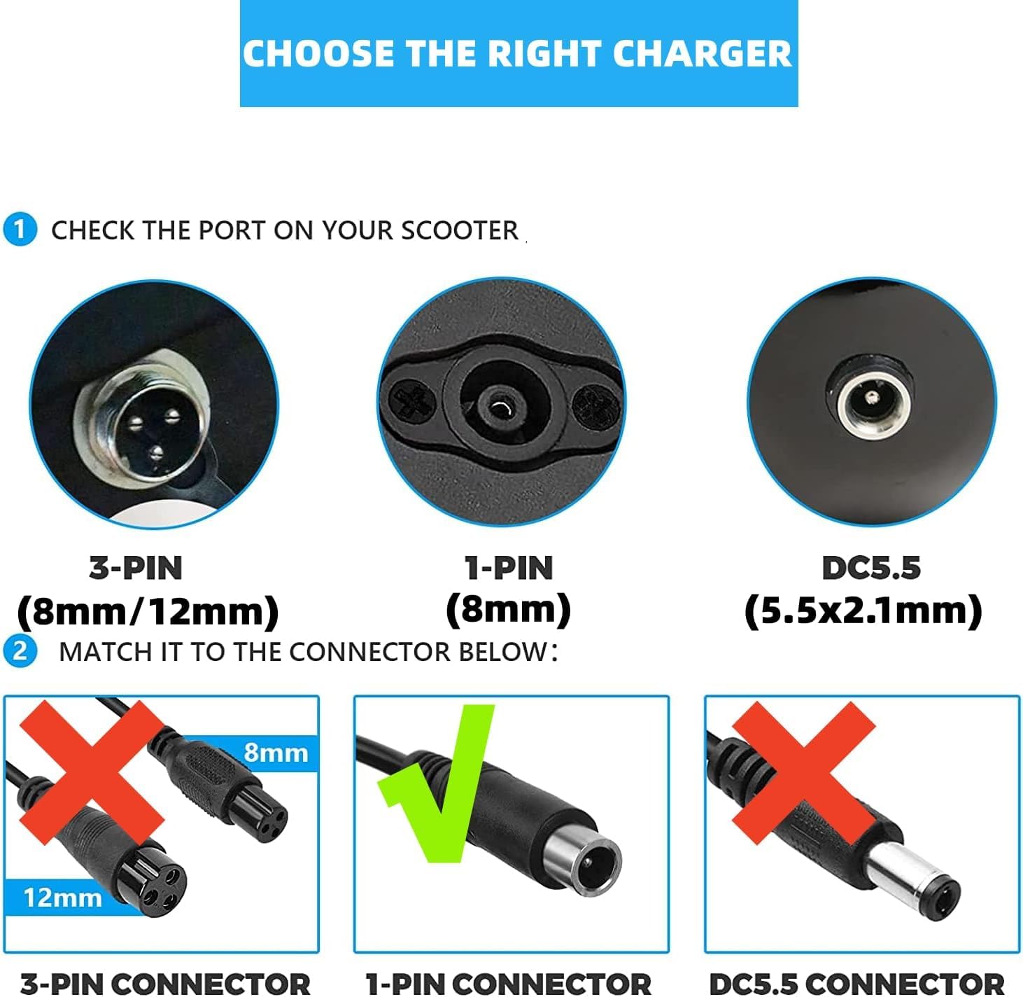 42V Power Adapter Charger for Xiaomi M365, Bird & Lime Scooters - Compatible with Lime-S, Skip, Spin, Ninebot ES2/ES4/E22/E25 Electric Scooters - Fast Charging for 36V Li-ion Batteries - Perfect for Commuting & Urban Travel