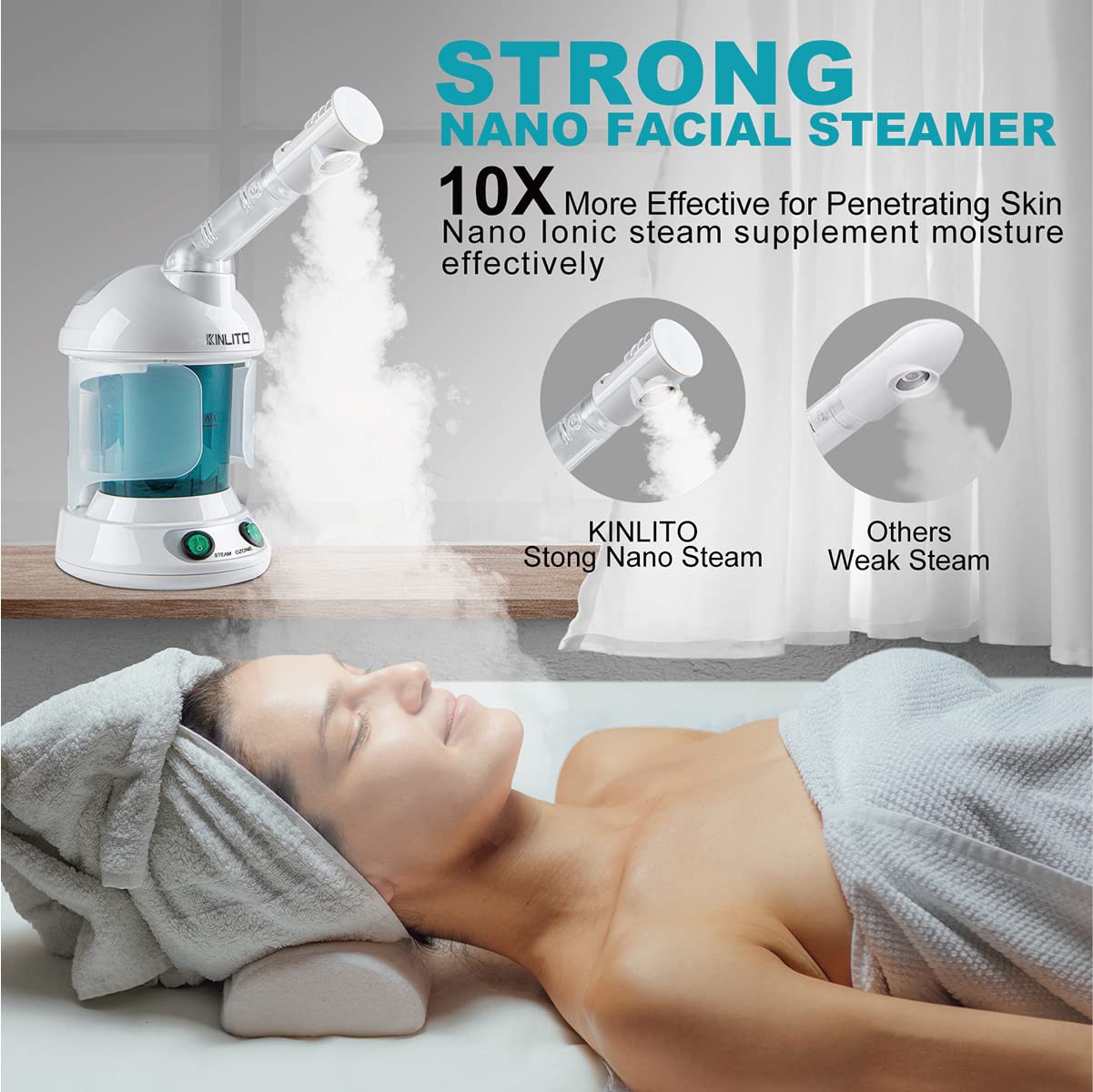 Professional Ozone Facial Steamer with 360° Rotatable Arm - 40 Minute Steam Time for Deep Cleansing - Portable Humidifier for Unclogging Pores & Blackheads - Perfect for Home Spa & Salon Facial Treatments (White) - Ideal for Skincare Routine, Relaxation & Professional Beauty Services