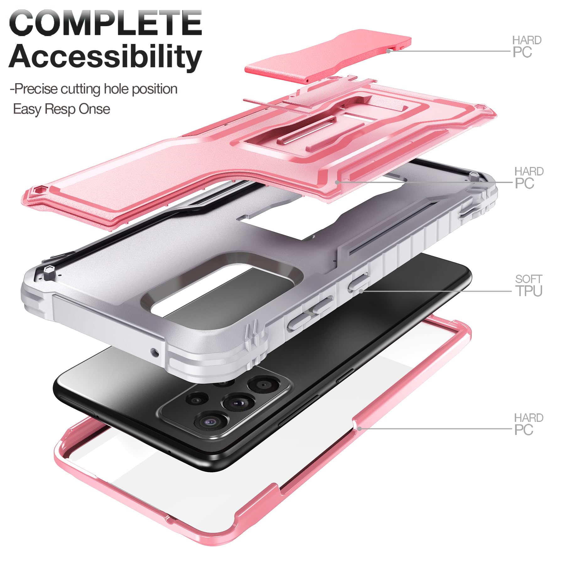 Shockproof Samsung Galaxy A52 Case with Built-in Screen Protector & Kickstand | Heavy Duty Dual Layer Protective Cover for Samsung A52 5G/4G (Pink) - Perfect for Outdoor Activities, Travel, and Daily Protection