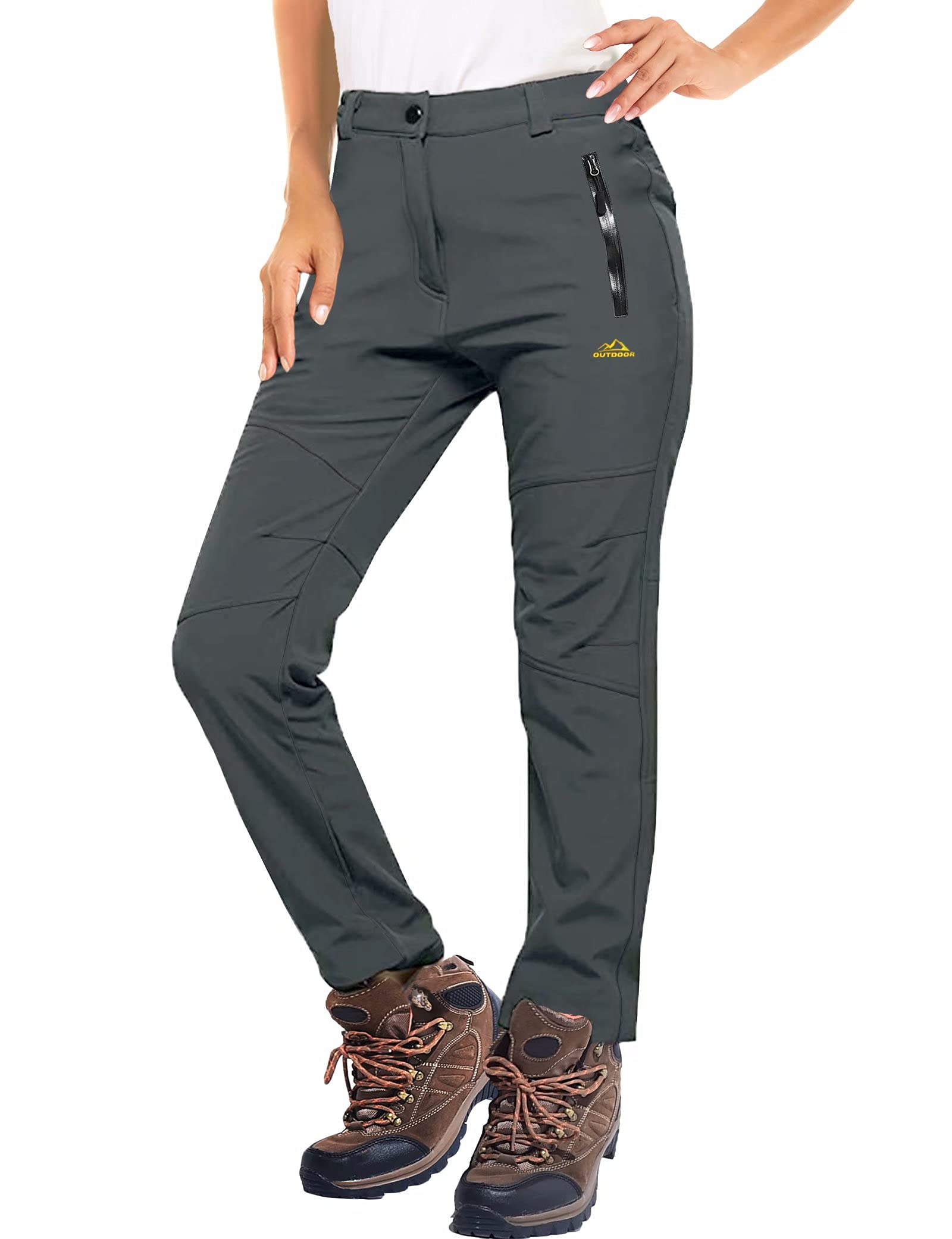 MAGCOMSEN Women's Waterproof Ski Pants - Fleece Lined Winter Snow Pants for Skiing, Hiking & Work - Warm Thermal Outdoor Pants (Dark Grey) | Perfect for Cold Weather Activities & Winter Sports
