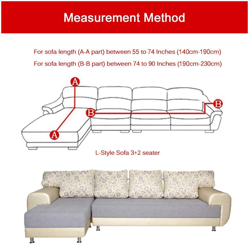 L-Shaped Sofa Slipcover - Anti-Slip, Stain Resistant Stretch Couch Cover for Sectional Couches (2+3 Seater, Navy Blue) with 2 Pillowcases - Perfect for Living Room, Family Room & Home Theater Furniture Protection