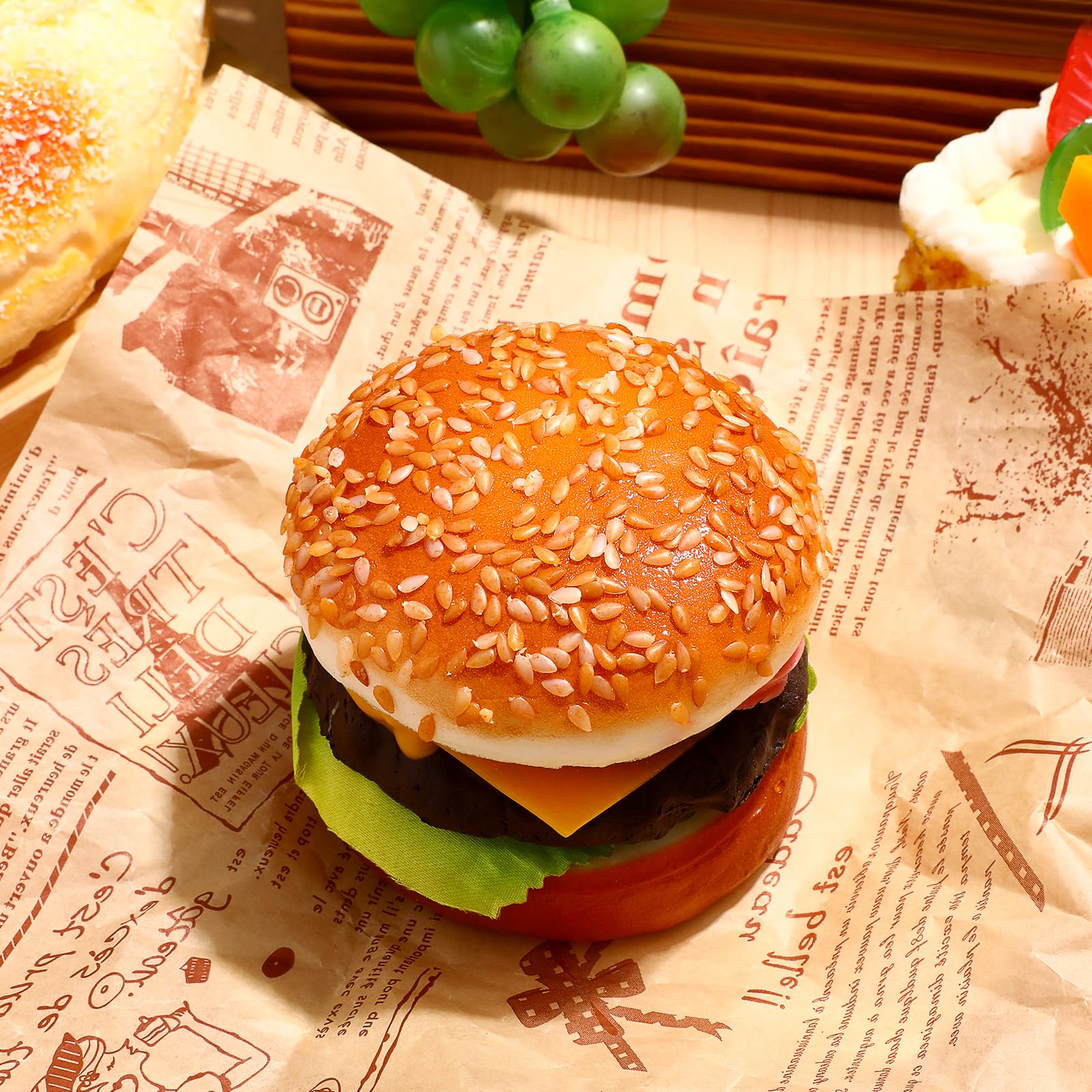 Lifelike Artificial Hamburger Model - Fake Burger Bread Figurine for Baking Photography Props, Birthday Party Favors, Home & Kitchen Decor - Perfect for Food Styling, Photography Backdrops, and Themed Party Decorations