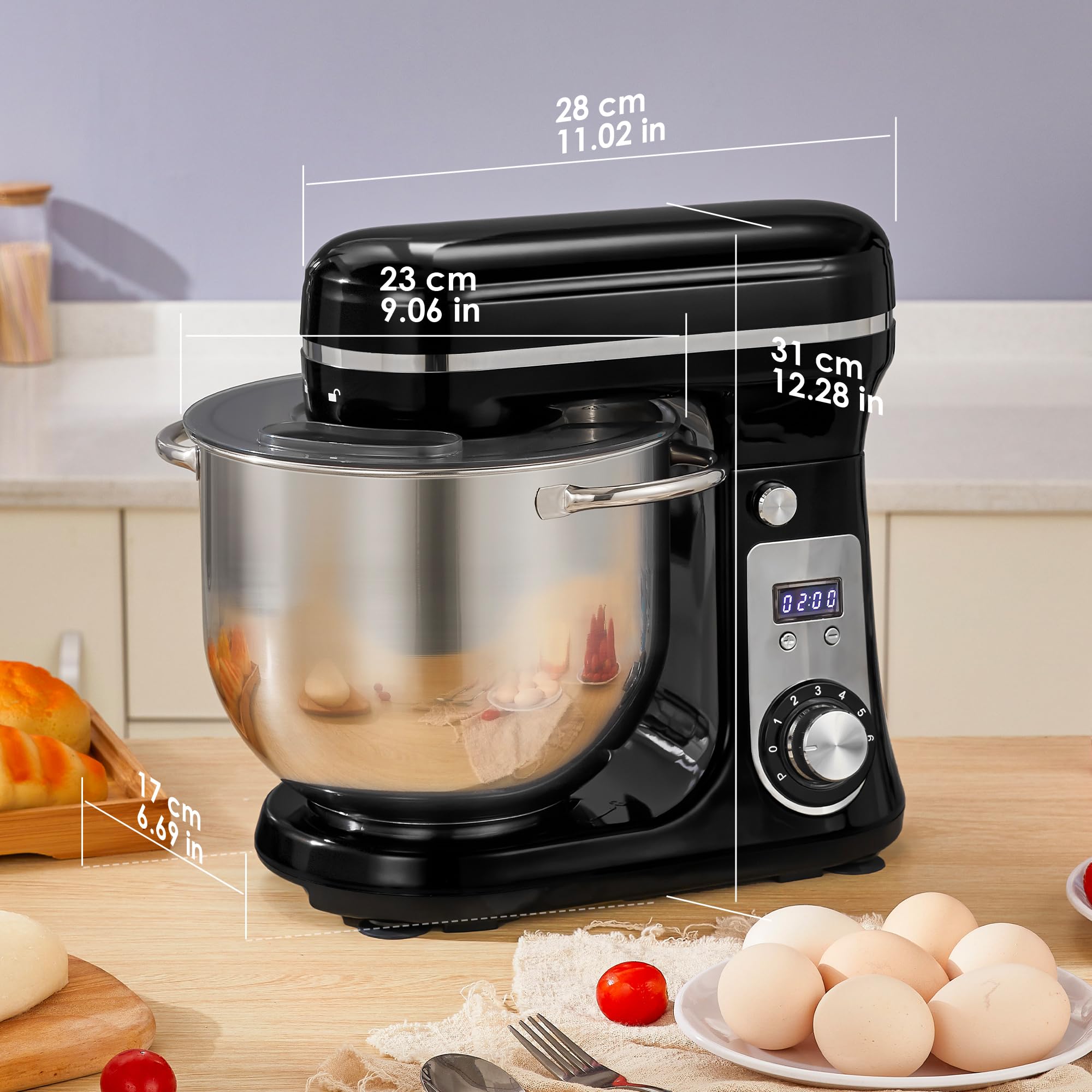 Biolomix 6.5QT Stand Mixer - 6-Speed Tilt-Head Electric Kitchen Mixer with Stainless Steel Bowl, Dough Hook, Whisk & Anti-Splash Cover (Red/Black) - Perfect for Baking Cakes, Cookies, Bread & More