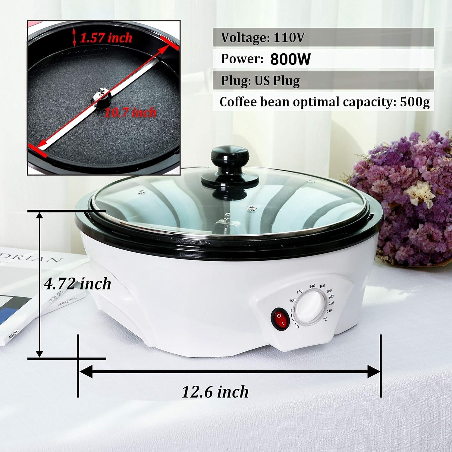 LUEUR Electric Coffee Roaster Machine for Home & Commercial Use - 110V Stovetop & Countertop Coffee Bean Roaster - Perfect for Fresh Roasting at Home, Cafes, and Coffee Shops