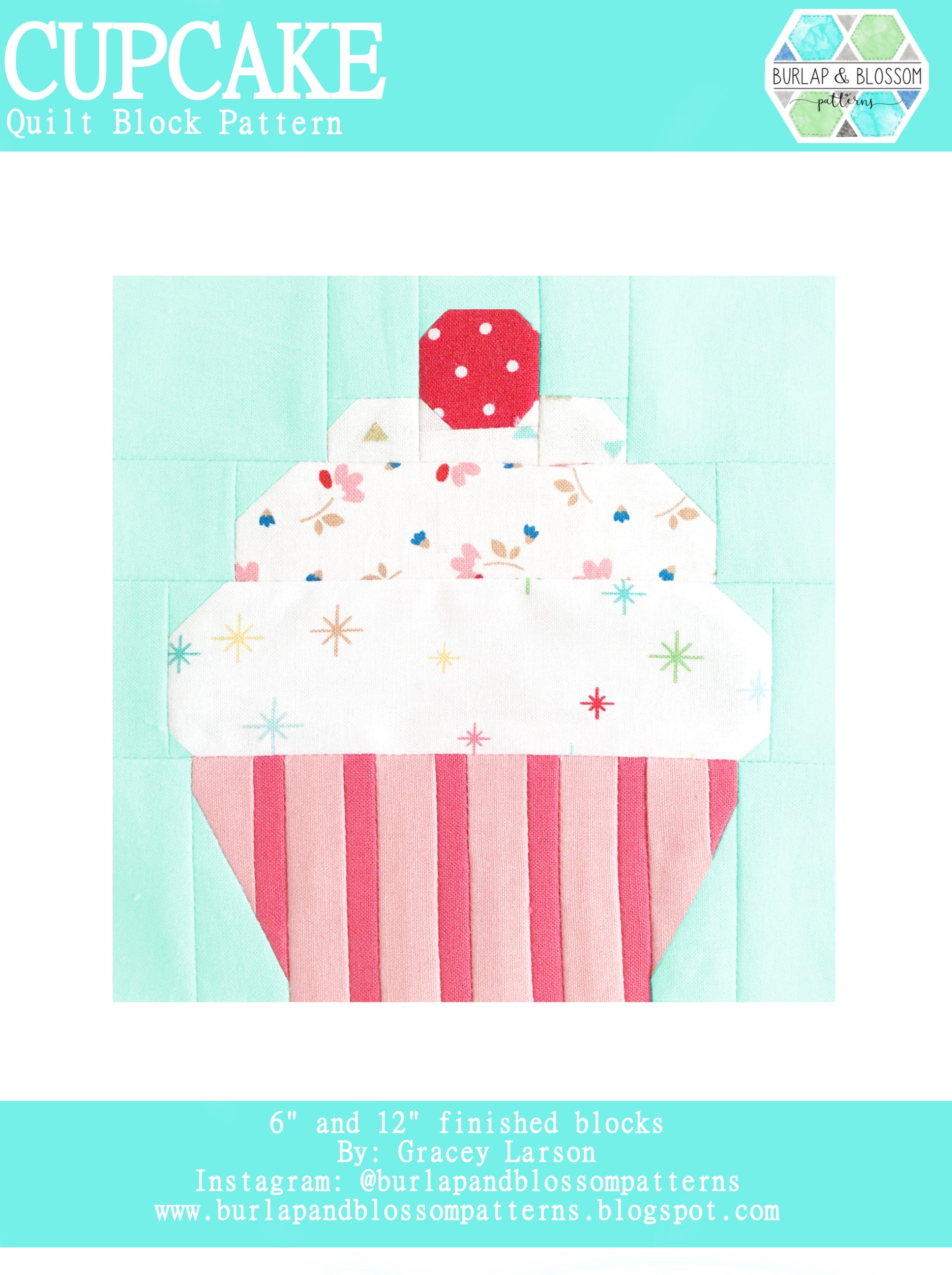 Cupcake Quilt Block Pattern Digital Download - Burlap and Blossom PDF Sewing Template for DIY Quilting Projects, Baby Blankets & Home Decor