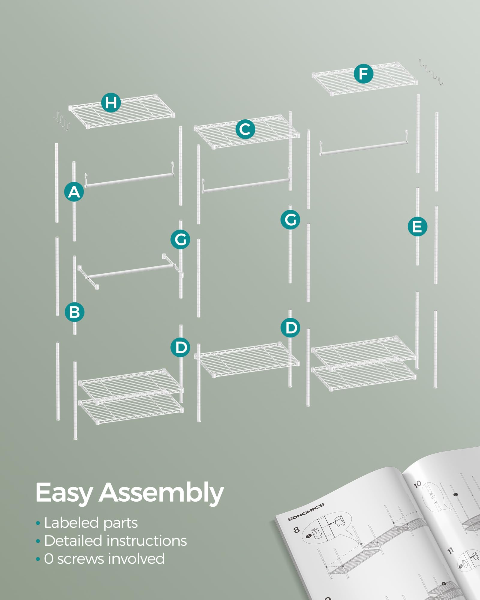 SONGMICS Heavy Duty Portable Wardrobe Closet - Freestanding Clothes Rack Organizer with Adjustable Metal Frame, Wire Shelves & Hanging Rods | Perfect for Bedroom, Closet Organization, Dorm Room & Small Spaces | Cloud White ULGR431W01