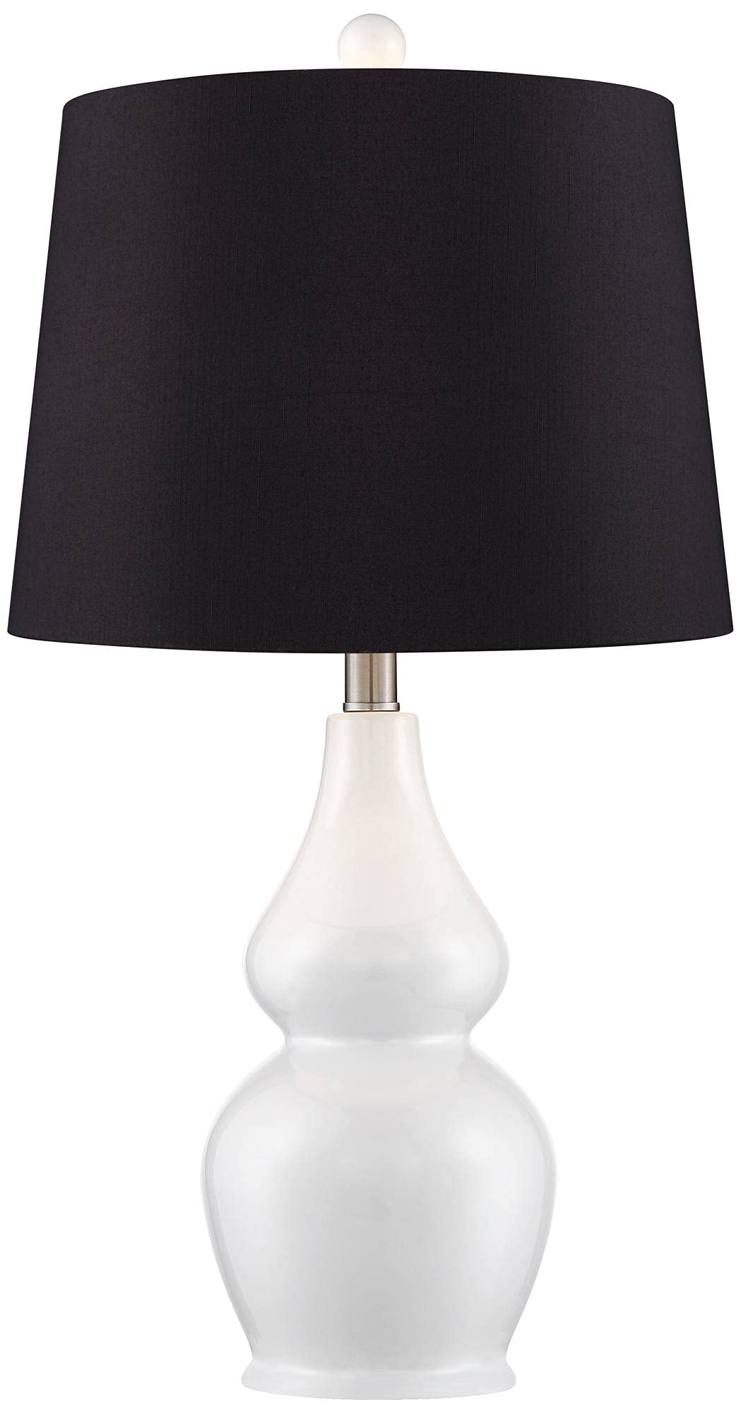 360 Lighting Jane Modern Table Lamps - Set of 2 White Ceramic Double Gourd Lamps with Black Faux Silk Drum Shades, 25