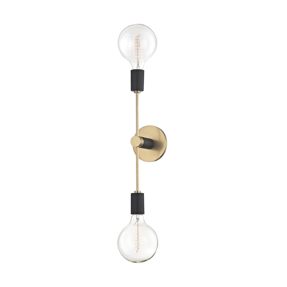 Asrid 2-Light Wall Sconce with Brass & Black Finish - Vintage Industrial Lighting for Bedroom, Living Room, or Hallway