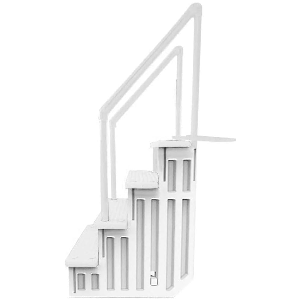 Aqua Select Anti-Slip Swimming Pool Steps with Flip-Up Ladder | White Above Ground Pool Stairs | Deck Mountable (48