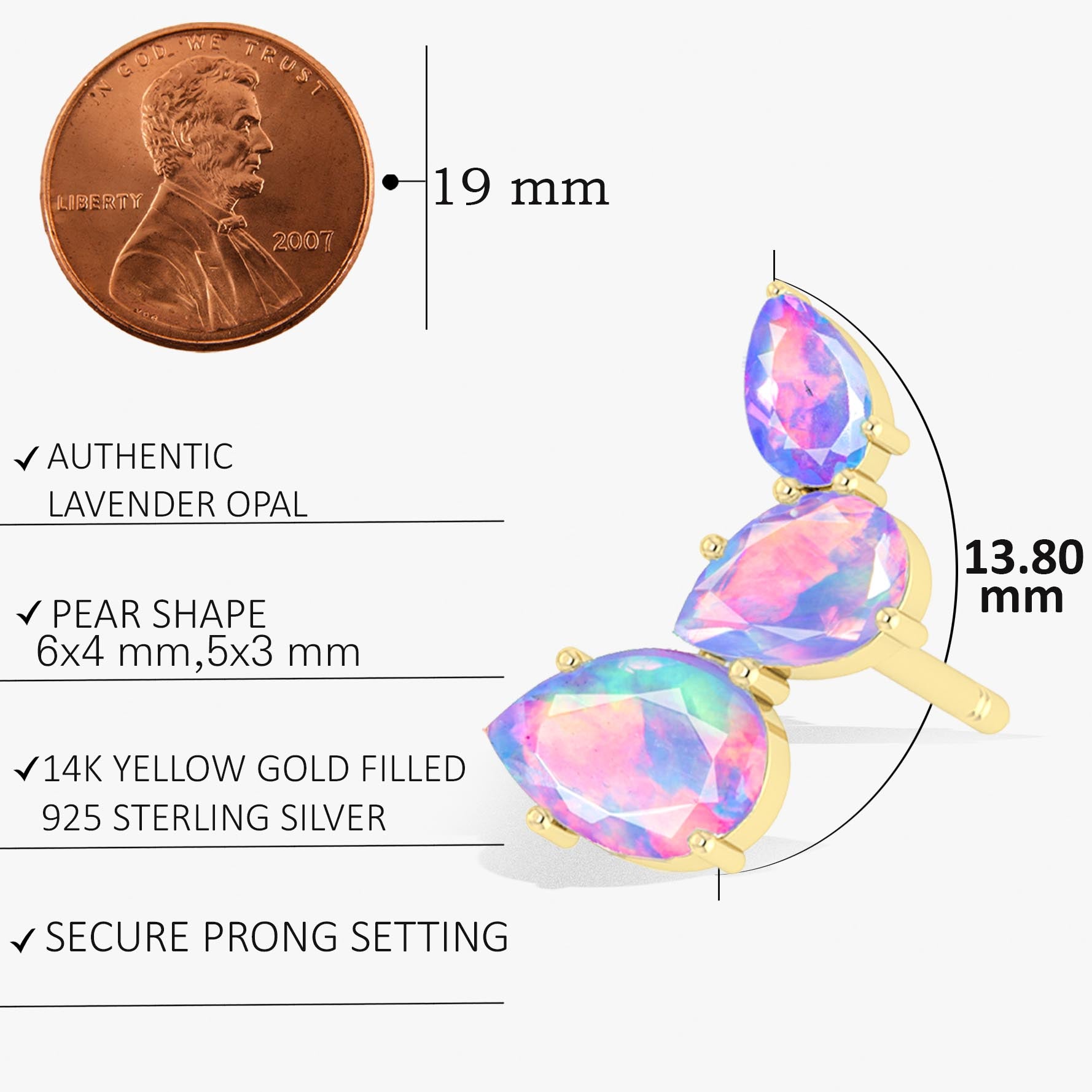 Lavender Opal Pear Horn Style Stud Earrings for Women – Dainty Boho Jewelry Gift for Birthday, Wedding & Everyday Wear