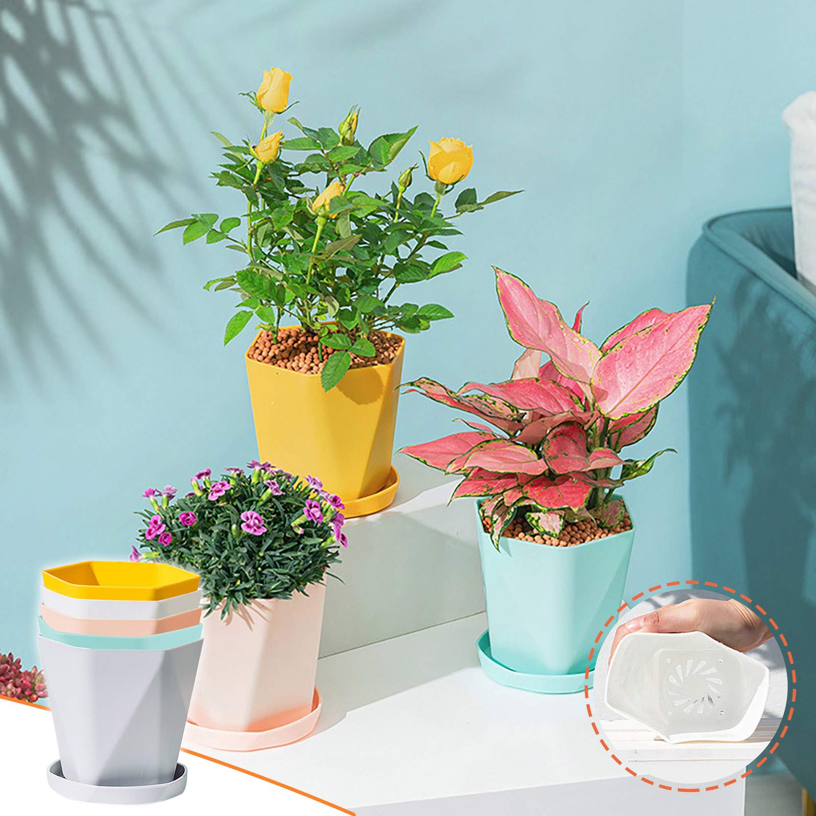 Balcony Flower Pots - Large Thickened Nordic Style Plastic & Resin Planters for Indoor & Outdoor Use - HG6 Series - Perfect for Home, Garden, and Balcony Decor