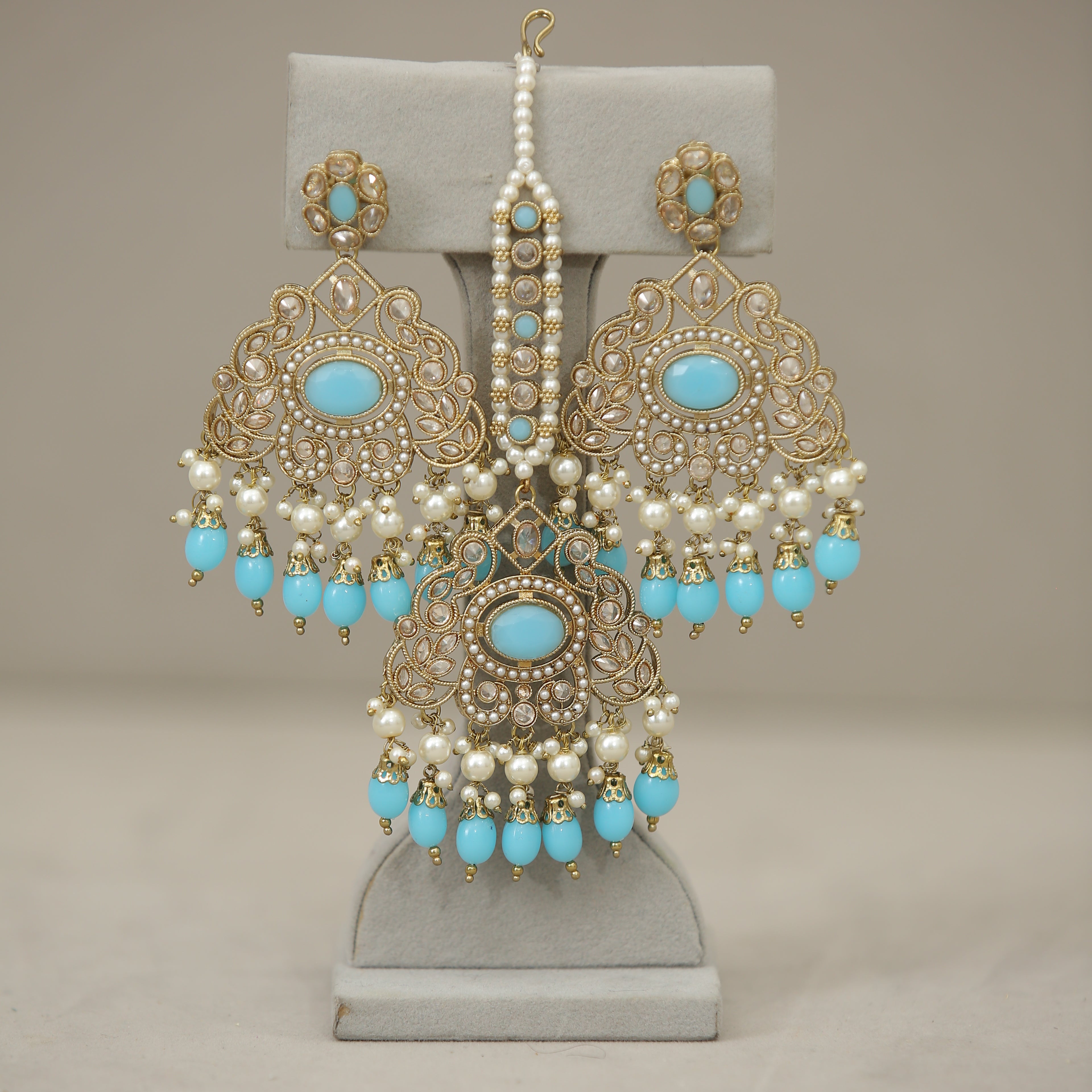 Exquisite Aarushi Polki Earrings with Tikka Set - Traditional Indian Jewelry for Weddings & Festivals | Perfect for Bridal, Party & Special Occasions