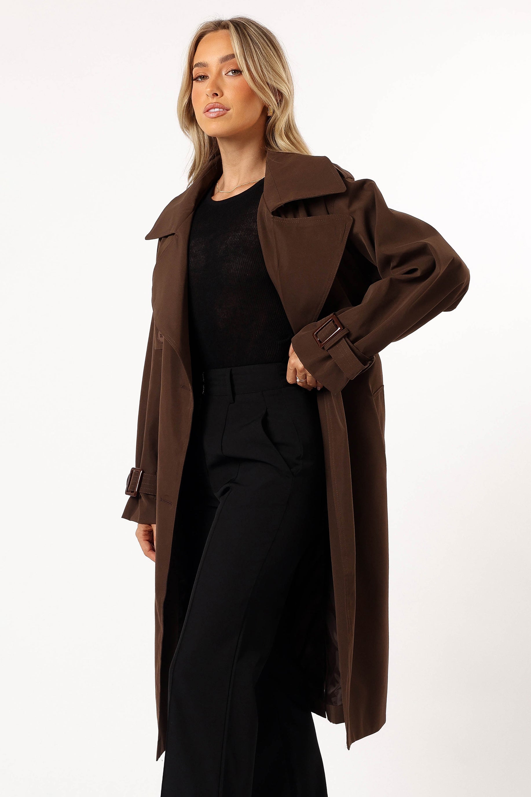 Billy Button Front Trench Coat in Chocolate Brown - Classic Waterproof Raincoat for Women | Perfect for Office, Travel & Fall Weather