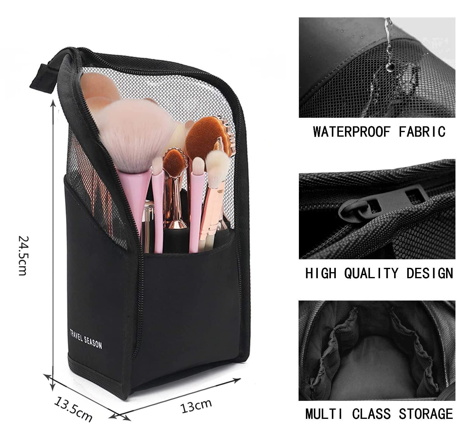 Professional Adjustable Compartment Makeup Bag for Travel & Vanity - Polyester Cosmetic Organizer with Toiletry Storage Box - Perfect for Makeup Artists Kit & Daily Essentials (Black Basics)
