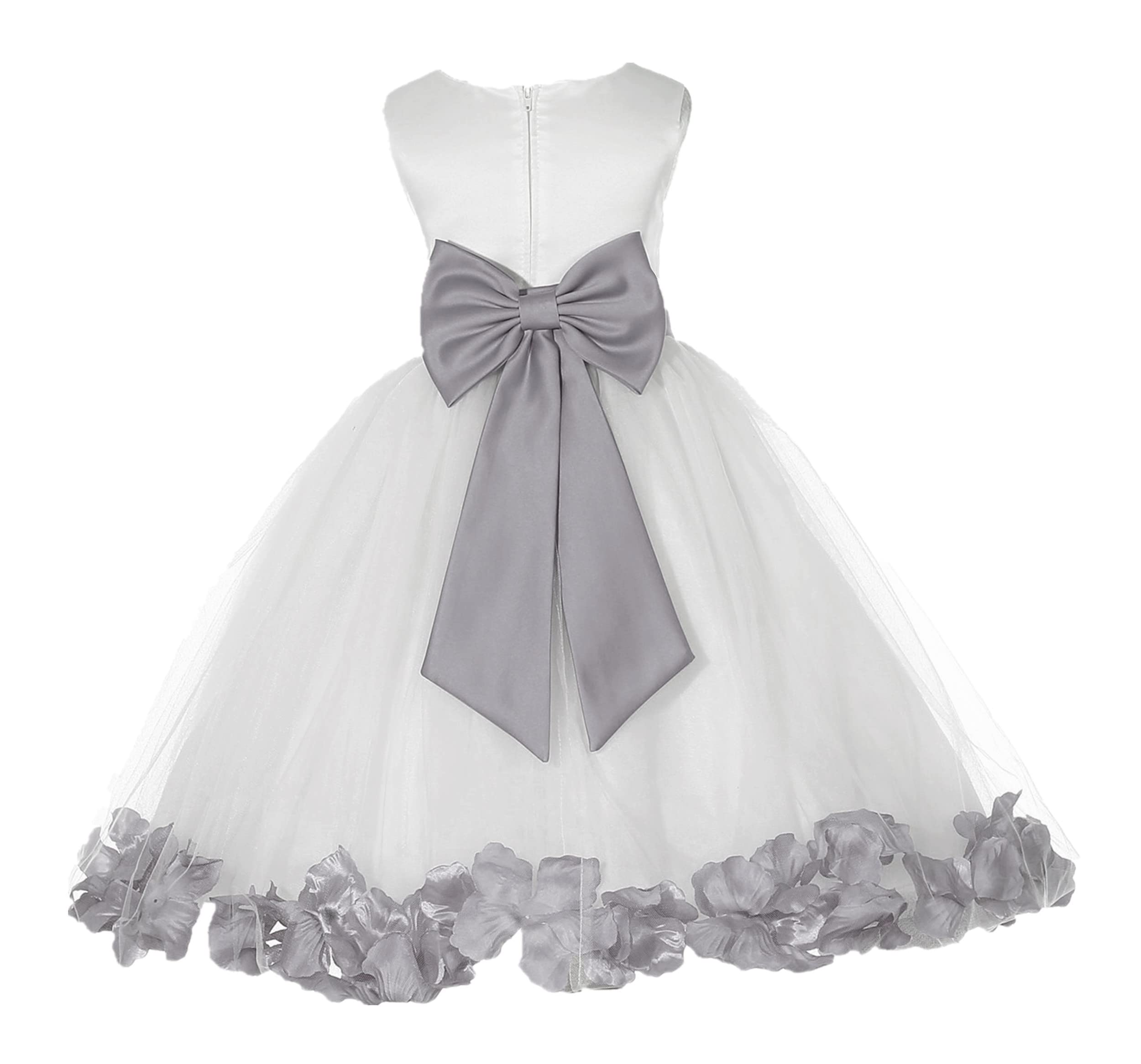 White Tulle Rose Petals Flower Girl Dress - Elegant Christening Gown for Weddings & Baptisms (Style 302T, Size 14) - Perfect for Flower Girls, First Communion & Special Occasions