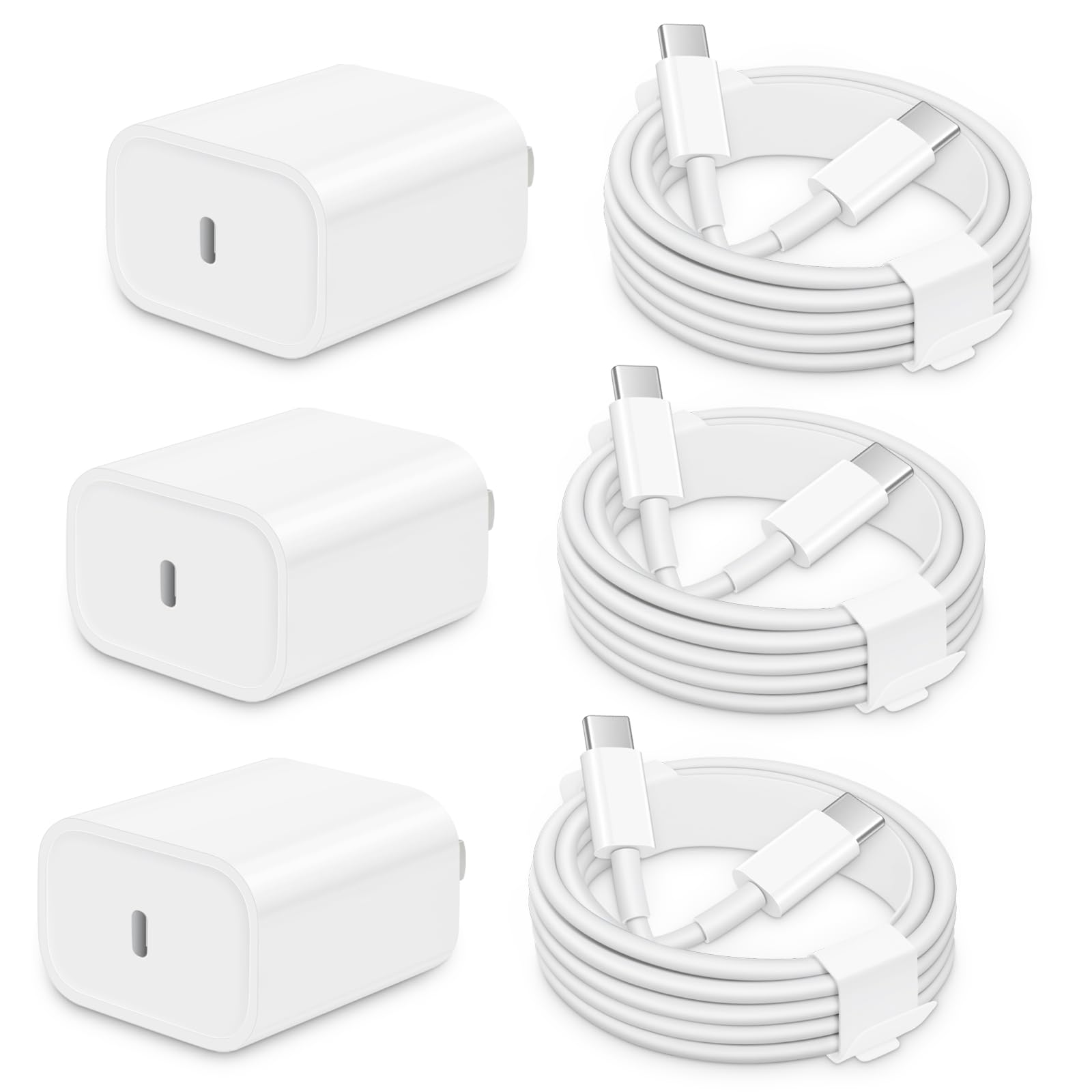 3 Pack 20W USB C Fast Charger Block with 6FT Type C Cable - Compatible with iPhone 16/16 Plus/16 Pro Max/15/15 Pro/15 Plus/15 Pro Max & iPad Pro 12.9