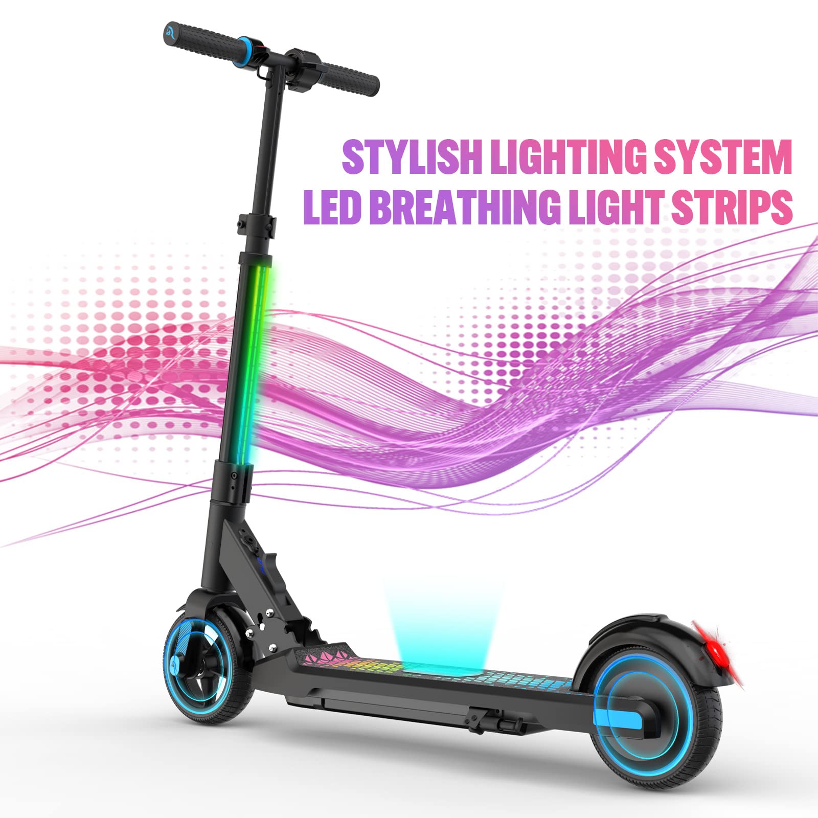 EVERCROSS EV06C Foldable Electric Scooter for Kids Ages 6-12 - 9.3 MPH Max Speed, 5 Mile Range, LED Display & Colorful Lights - Lightweight Commuter Scooter for School, Park & Neighborhood Rides