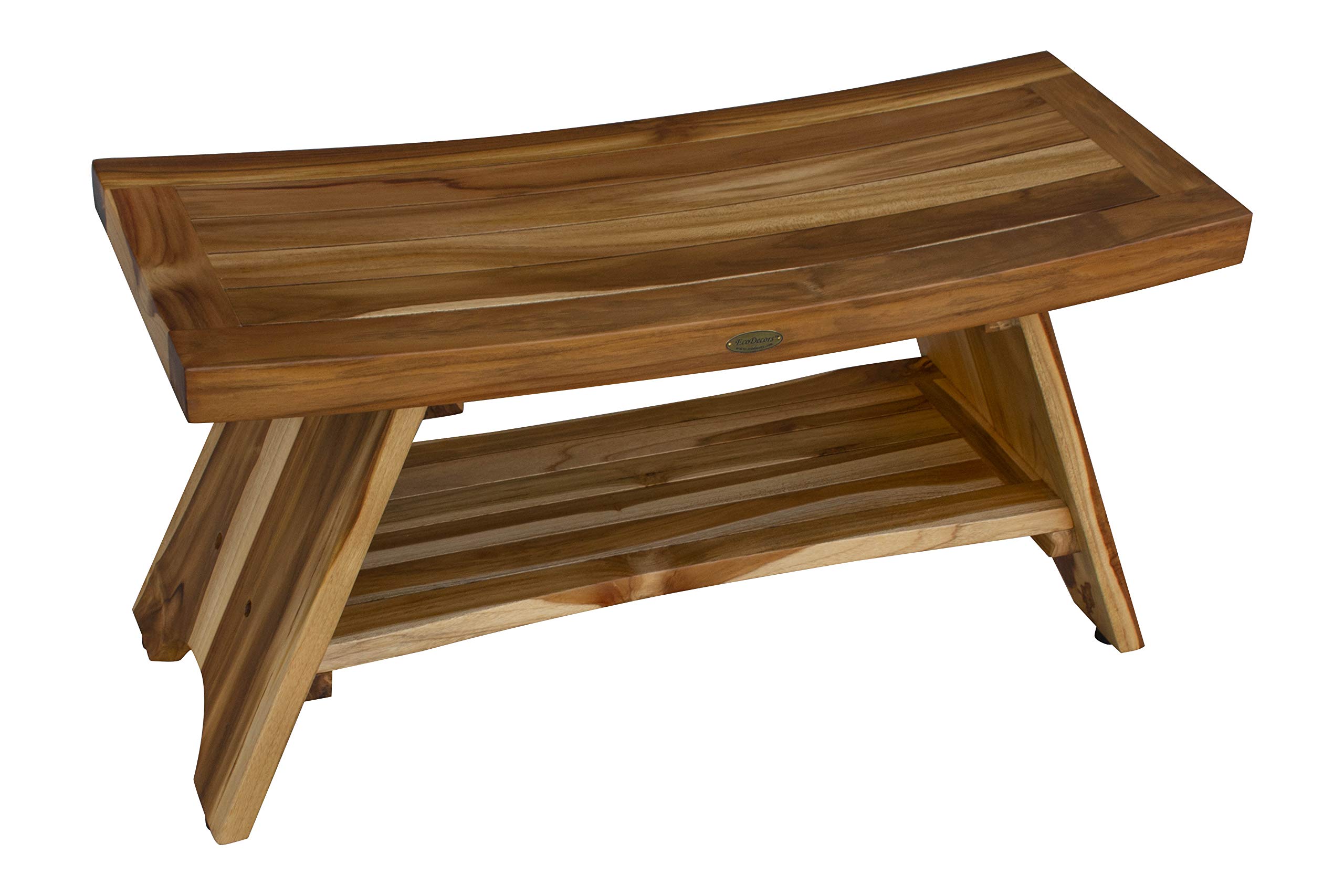 EcoDecors 35 Inch Waterproof Teak Wood Shower Bench with Storage - Non-Slip Bath Seat Stool for Elderly & Disabled Safety - Natural Wood Bathroom Organizer for Shampoo & Accessories - Perfect for Spa, Sauna & Home Shower Use