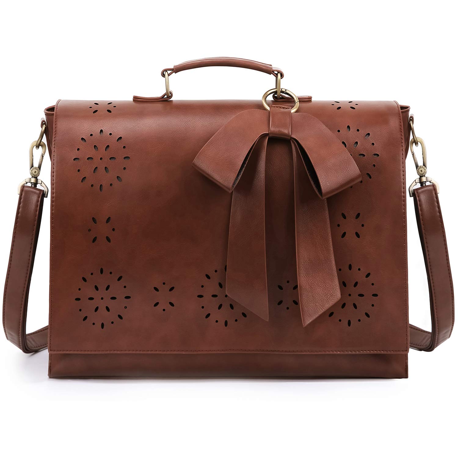 ECOSUSI Vegan Leather Women's Briefcase - Stylish Laptop Bag for Work & Business, Detachable Bow Shoulder Satchel - Perfect for Office, Commuting & Travel