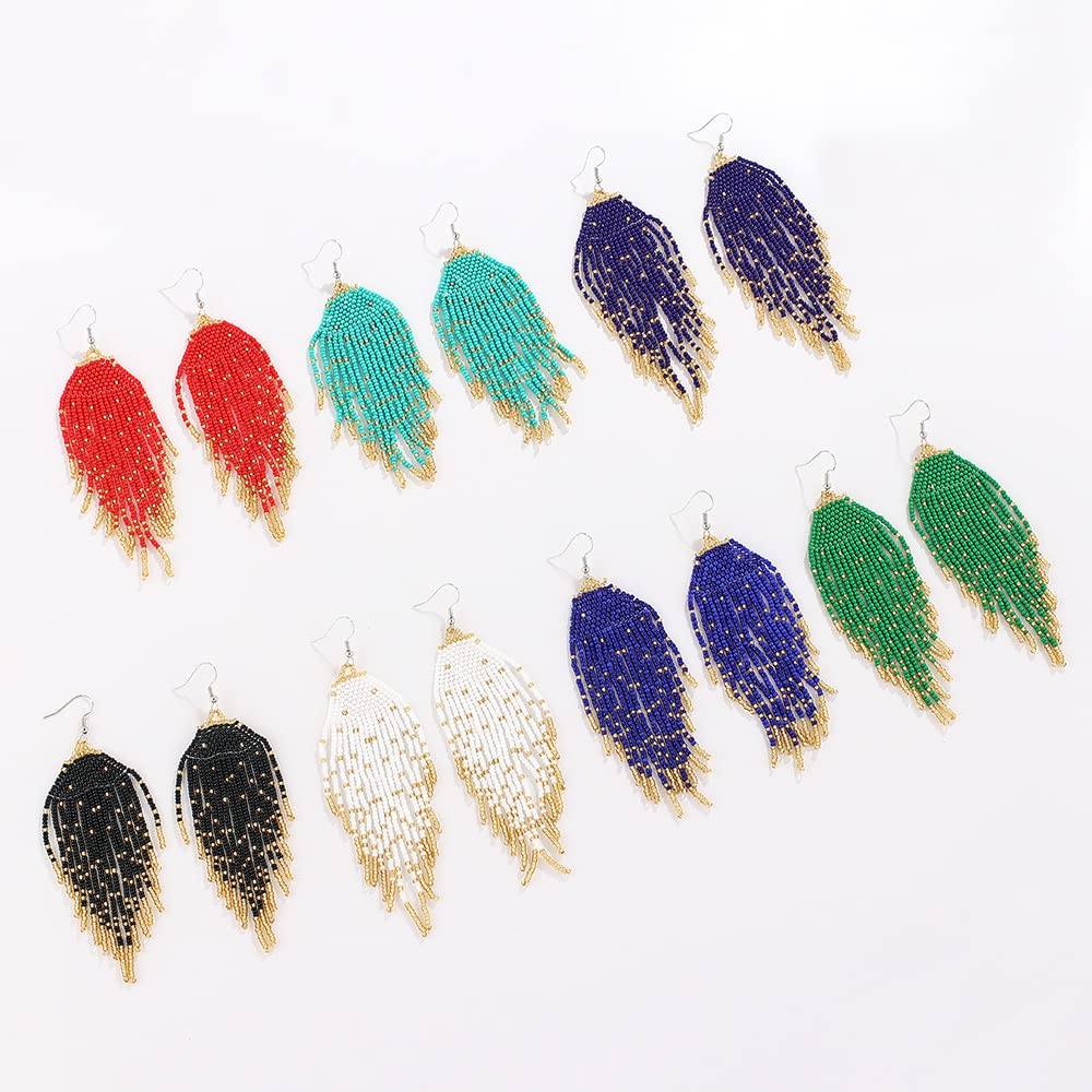 Long Beaded Tassel Earrings for Women - Large Bohemian Statement Dangle Earrings, Handmade Boho Beaded Jewelry | Perfect for Festivals, Parties & Boho Fashion