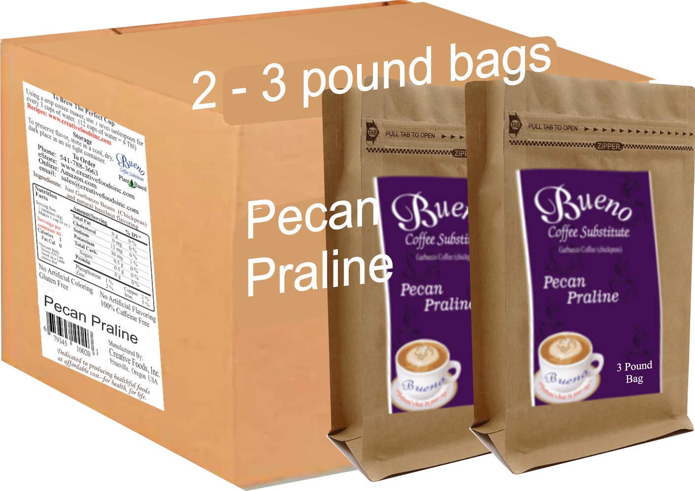 Organic Pecan Praline Flavored Garbanzo Bean Coffee Substitute - Medium Roast, 2-3 lb Bags | Caffeine-Free Herbal Coffee Alternative for Morning Brew & Nighttime Relaxation
